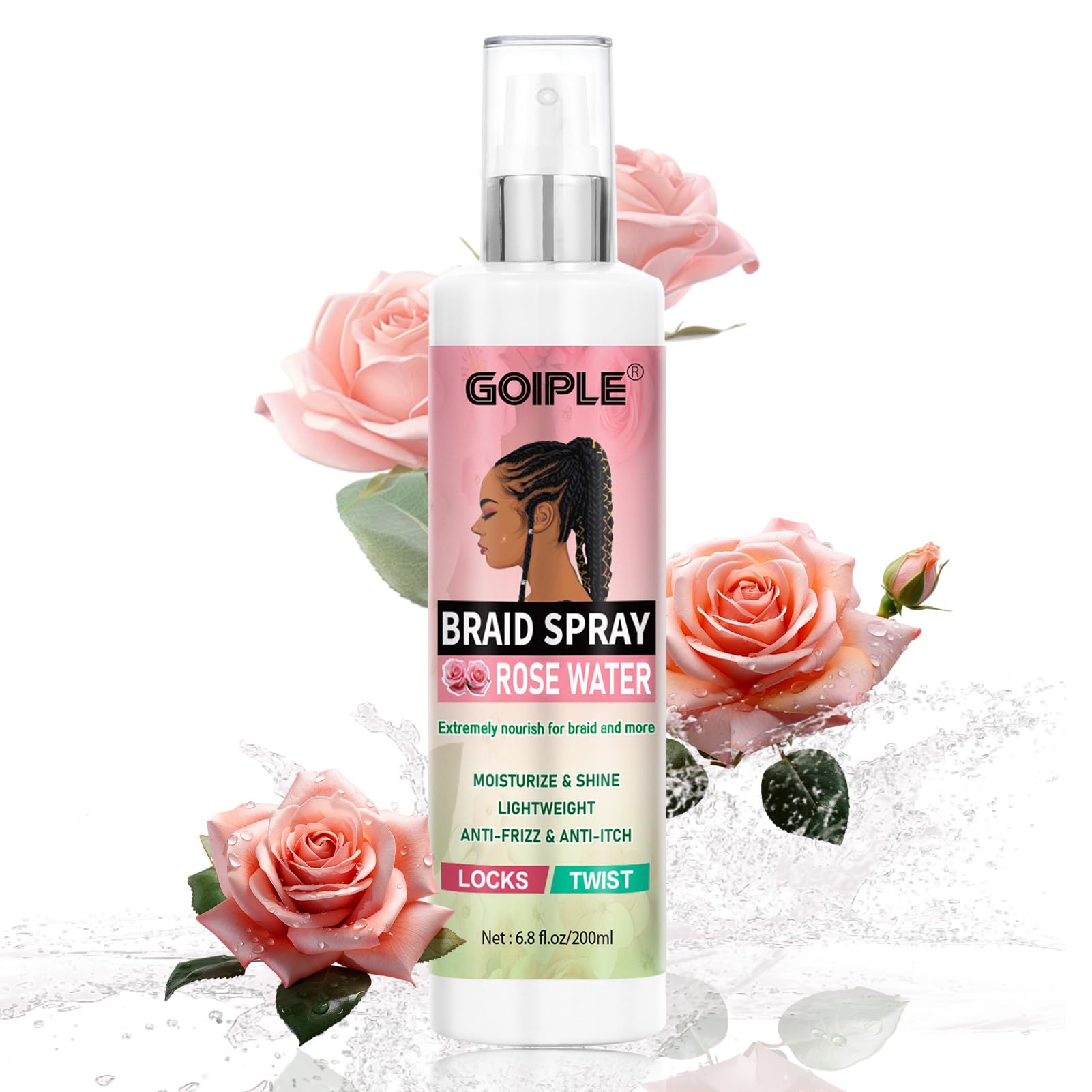 Organic Rose Mint Braid Spray (6.8 fl oz) - Dreadlock Moisturizer for Itchy Scalp, Adds Shine & Hydration - Lightweight Formula for Dreads, Twists, Cornrows & Box Braids - Perfect for Daily Hair Care & Protective Styling