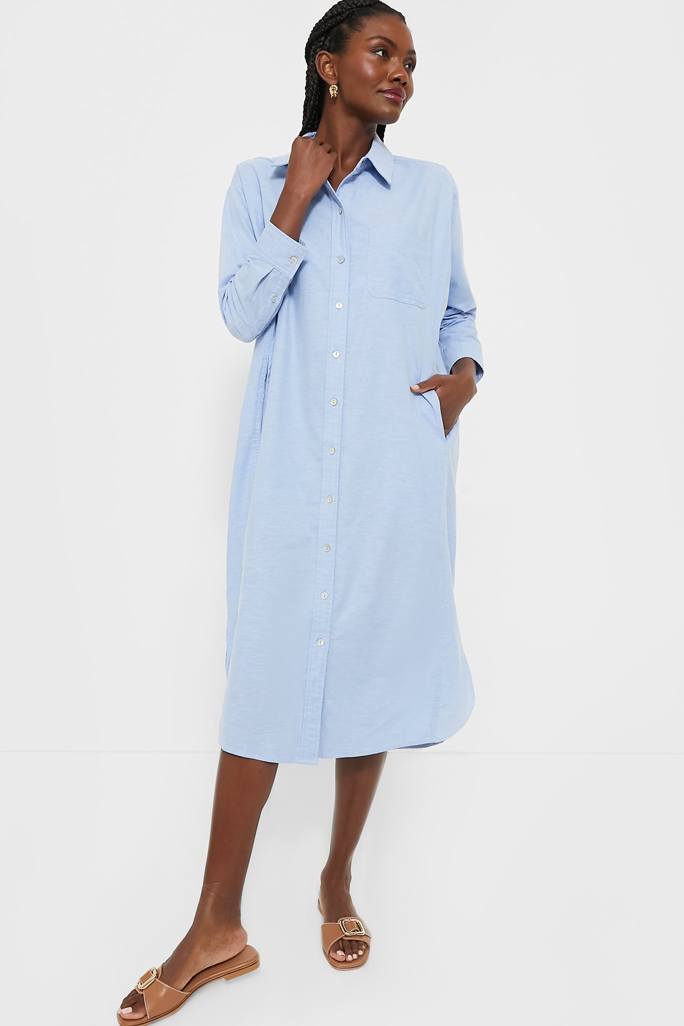 Blue Lightweight Oxford Aria Dress - Breathable Summer Casual Dress for Women | Perfect for Office, Travel & Outdoor Activities