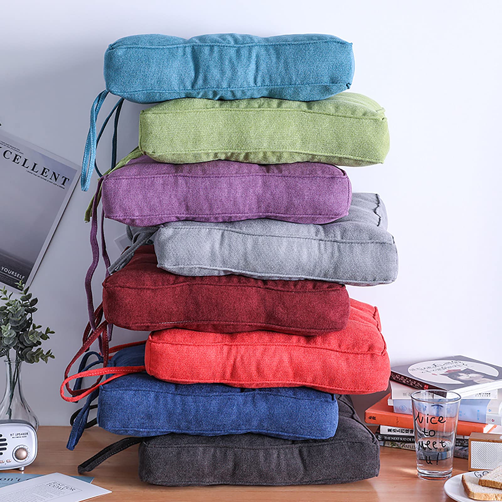 6 Pack Dining Chair Cushions Set - Comfortable Seat Pads for Kitchen, Office & Living Room Chairs - Home Decor Cushion Covers (Red) - Perfect for Dining, Working & Relaxing