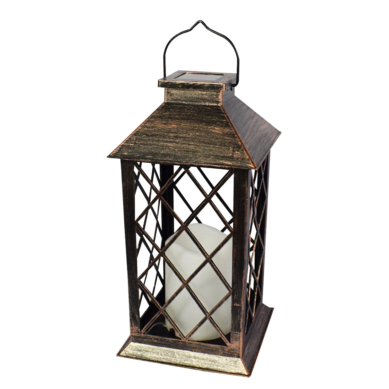 Vintage Solar-Powered LED Candle Lantern - Outdoor Hanging Decoration for Garden, Patio, and Porch Lighting | Weather-Resistant Retro 4-Corner Design