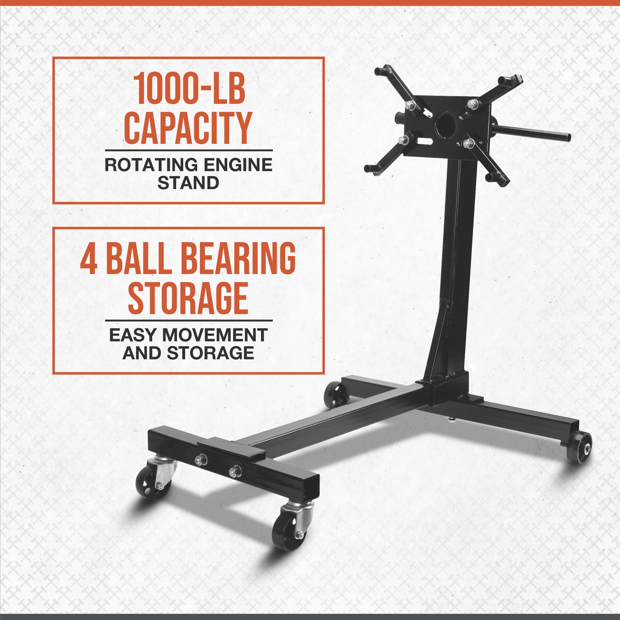 Ironton 1000-Lb Capacity Rotating Engine Stand for Coyote Engines - Heavy Duty Engine Hoist Stand with 360° Rotation for Engine Test Run & Maintenance | Perfect for Automotive Repair Shops, DIY Mechanics & Engine Rebuilding