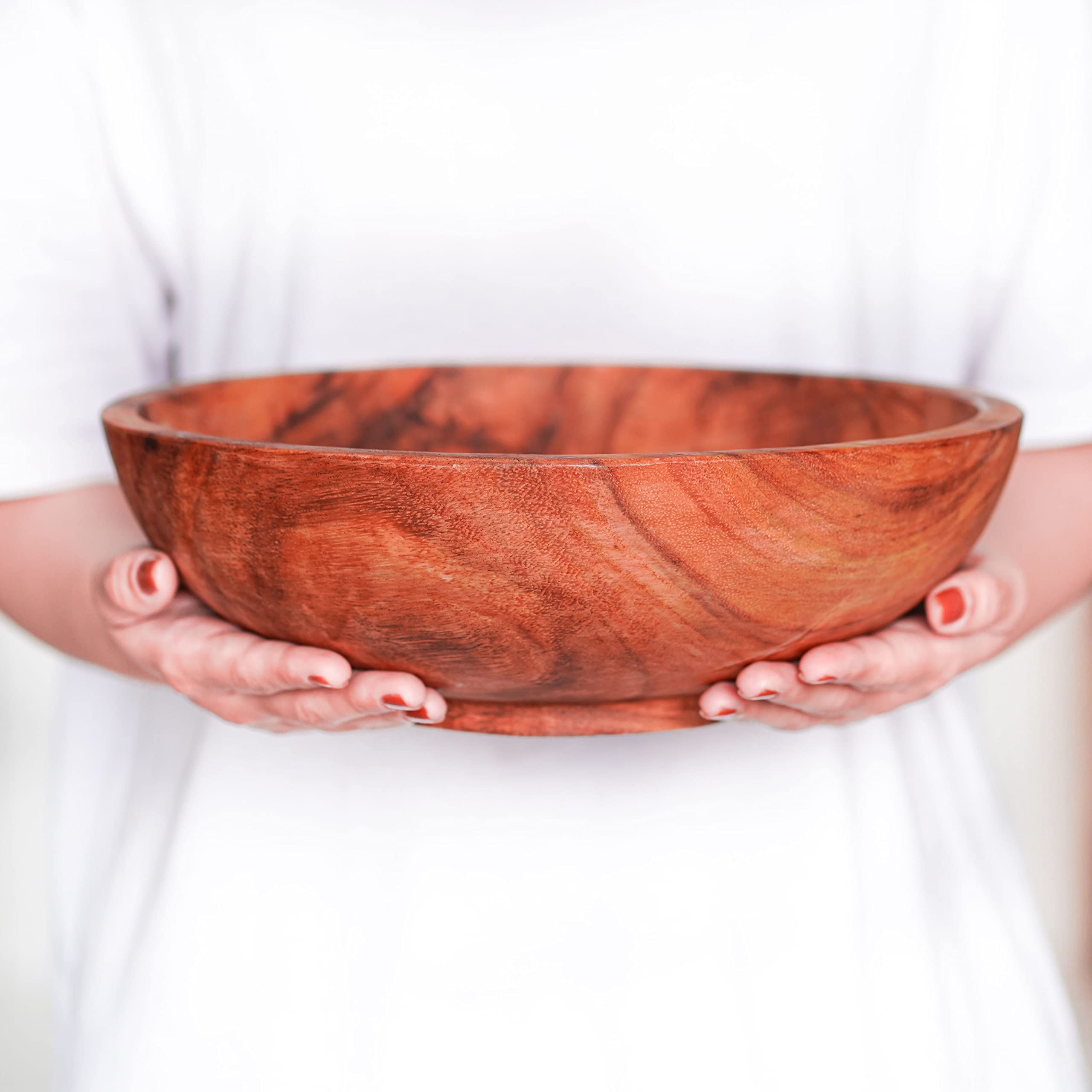 Handcrafted Acacia Wood Serving Bowl - 8.7 Inch Natural Wooden Bowl for Fruits, Salads, Snacks & Desserts | Eco-Friendly Sustainable Tableware | Perfect for Dinner Parties, Picnics & Kitchen Gifts