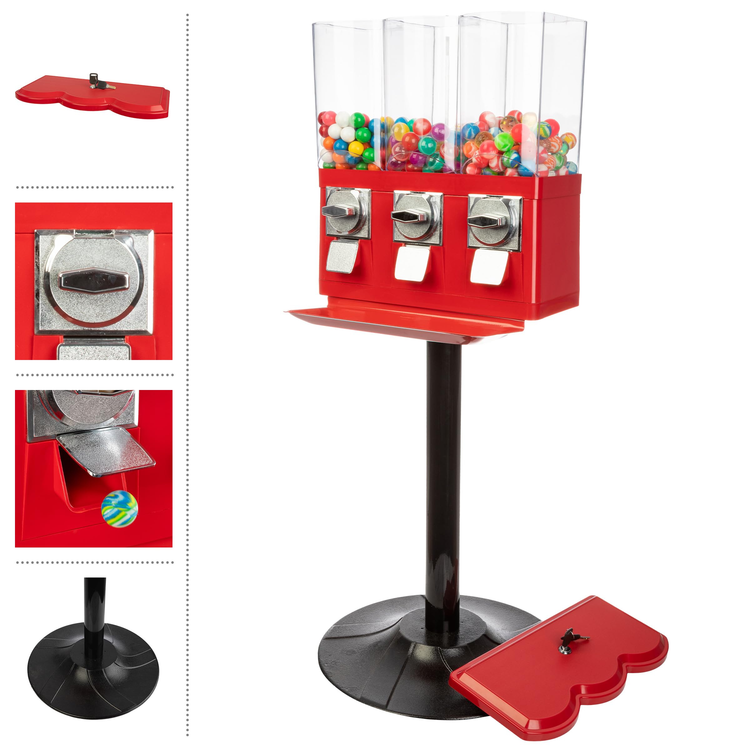 Great Northern Popcorn Triple Candy Vending Machine - Commercial Gumball, Capsule & Candy Dispenser for Business (Red) - Perfect for Retail Stores, Arcades & Party Events