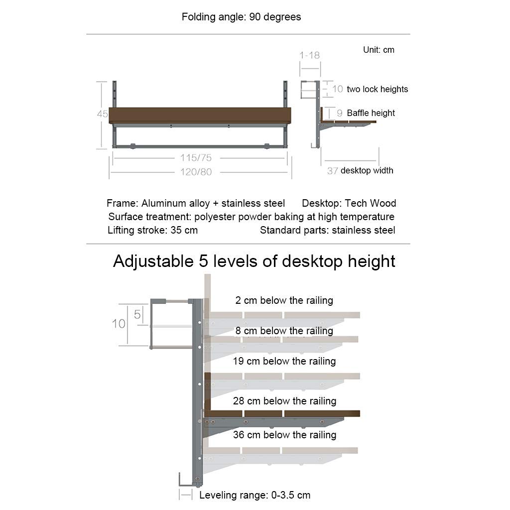 Foldable Hanging Table for Outdoor Balcony Railing - Space-Saving Folding Desk for Laptop, Dining, or Home Bar | 1.5