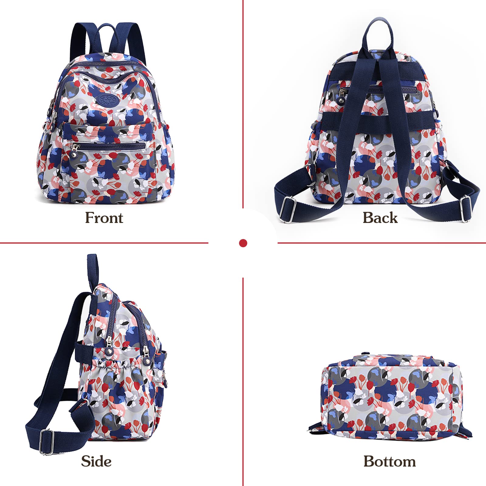 PORRASSO Women's Backpack - Lightweight Nylon Daypack for Work & Travel - Stylish Dots Design
