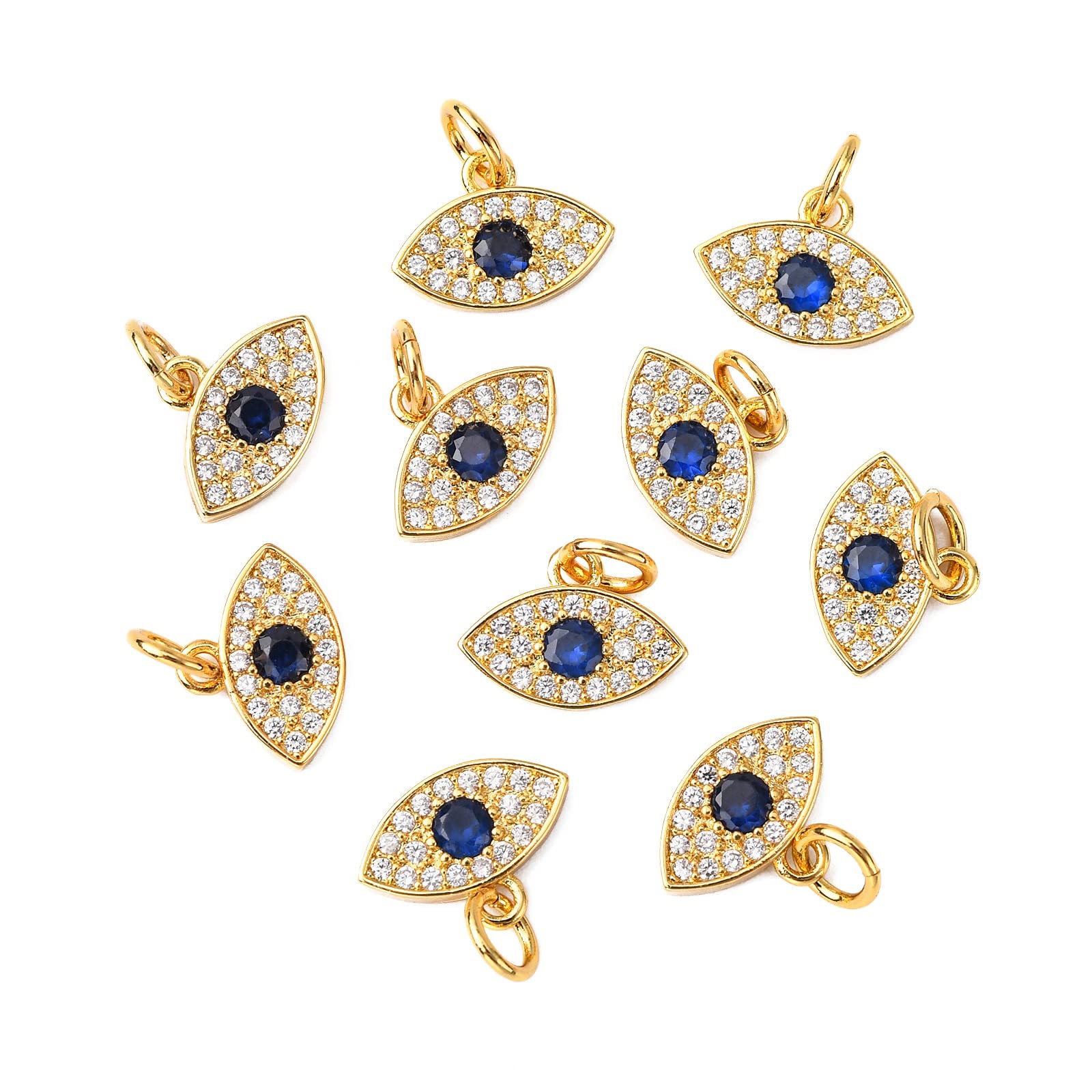 18K Gold Plated Cubic Zirconia Eye Charms - 10pcs Micro Pave CZ Stone Charms for Jewelry Making, DIY Bracelets & Necklaces - Perfect for Handmade Gifts & Boho Style Accessories