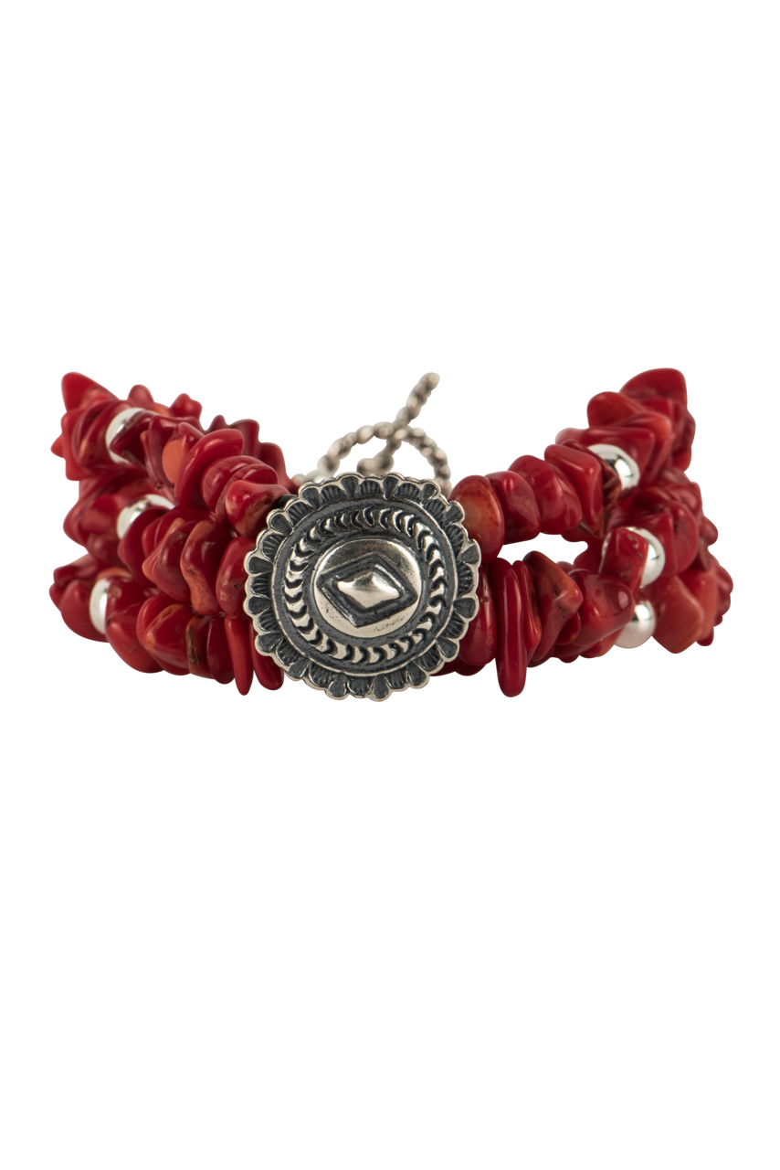 Paige Wallace Concho Coral Chip Bracelet - Handmade Southwest Style Jewelry for Women | Boho Chic Accessories for Casual Wear, Festivals & Layering