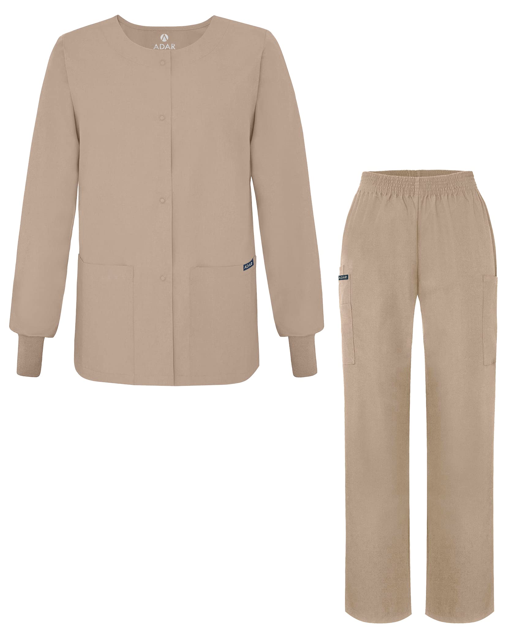 Adar Women's 2-Piece Scrub Set - Comfortable Warm-Up Jacket & Stretchy Elastic Pants for Nurses, Doctors & Healthcare Professionals | Hospital & Clinic Workwear