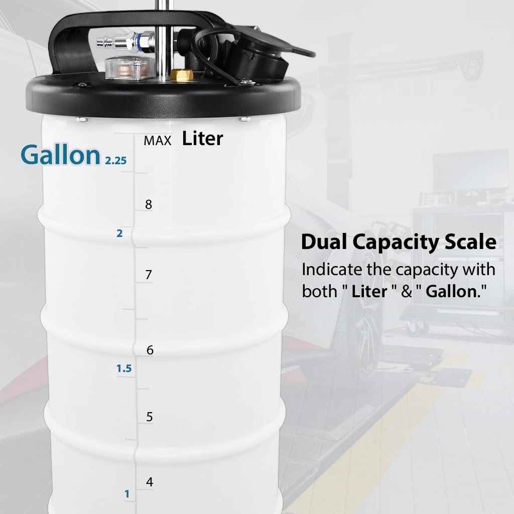 FIRSTINFO A1108US 3rd Gen 9L Oil Vacuum Extractor - Pneumatic/Manual Pump with Safety Gauge | 51