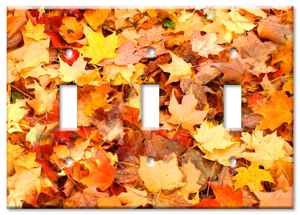 Oversized Triple Gang Toggle Switch Plate - Fall Leaves Design Metal Wall Plate - Made in USA - Perfect for Home Decor, Living Room & Bedroom Wall Enhancement