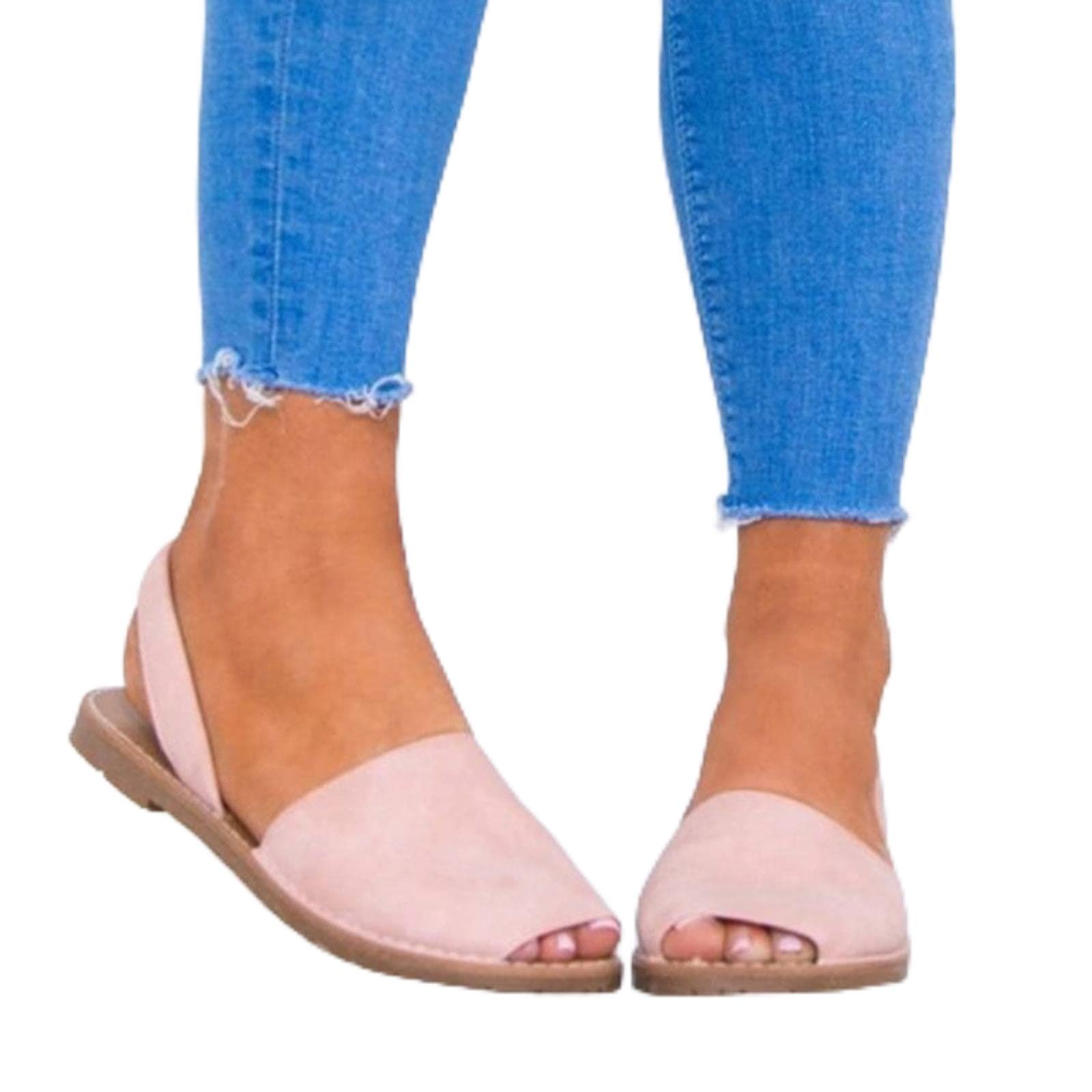 Women's Peep Toe Flat Sandals - Comfortable Summer Casual Shoes in Pink | Perfect for Beach, Vacation & Everyday Wear