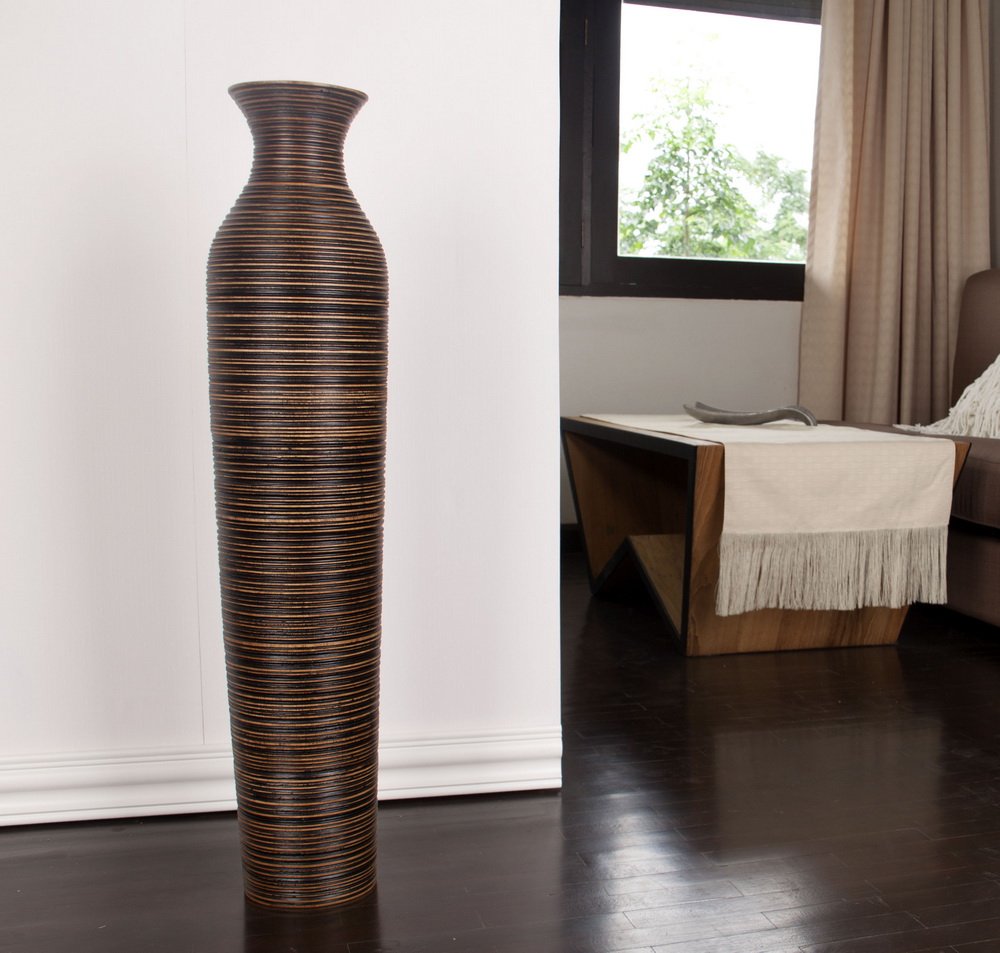 LEEWADEE 36 Inch Large Wooden Floor Vase - Handcrafted Brown Flower Holder for Decorative Branches, Dried Flowers & Home Decor - Perfect for Living Room, Entryway & Wedding Centerpiece Decorations