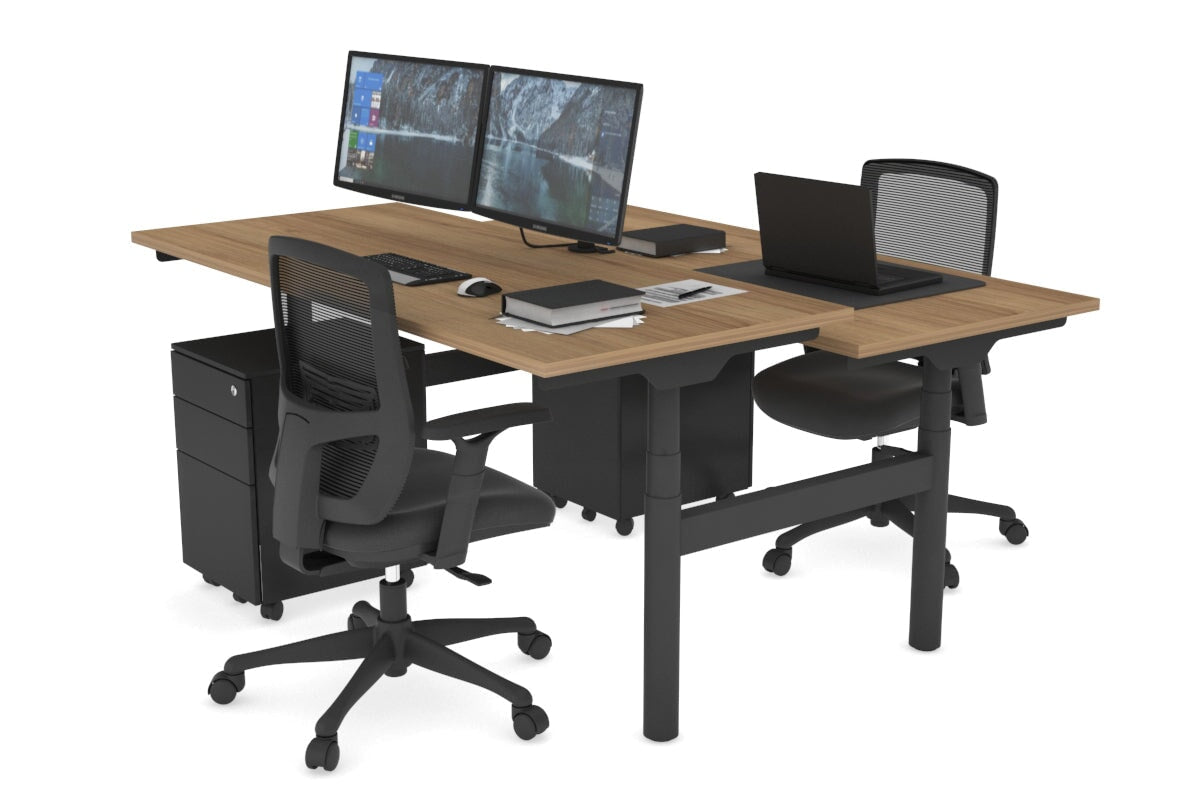 Flexi Premium Height Adjustable 2-Person H Bench Workstation - Black Frame [1200L x 700W] - Ergonomic Office & Home Workspace Solution for Collaborative Teams