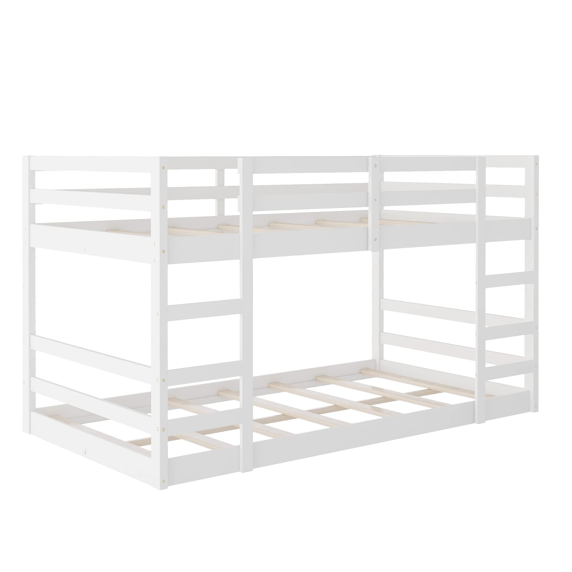 Harper & Bright Designs Twin Over Twin Bunk Bed with 2 Safety Ladders & Full Guardrail - Sturdy Kids & Teens Bedroom Furniture - No Box Spring Needed - White - Perfect for Small Spaces & Shared Rooms