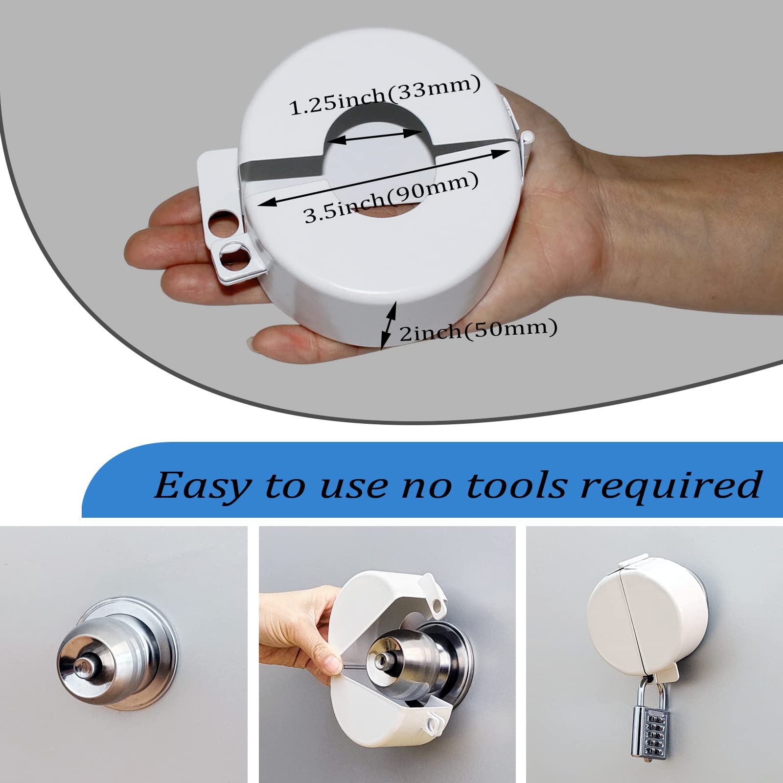 **Round Door Handle Lock & Knob Cover - Childproof & Secure, Prevents Turning & Unauthorized Access (White) - Ideal for Baby Safety & Home Security**