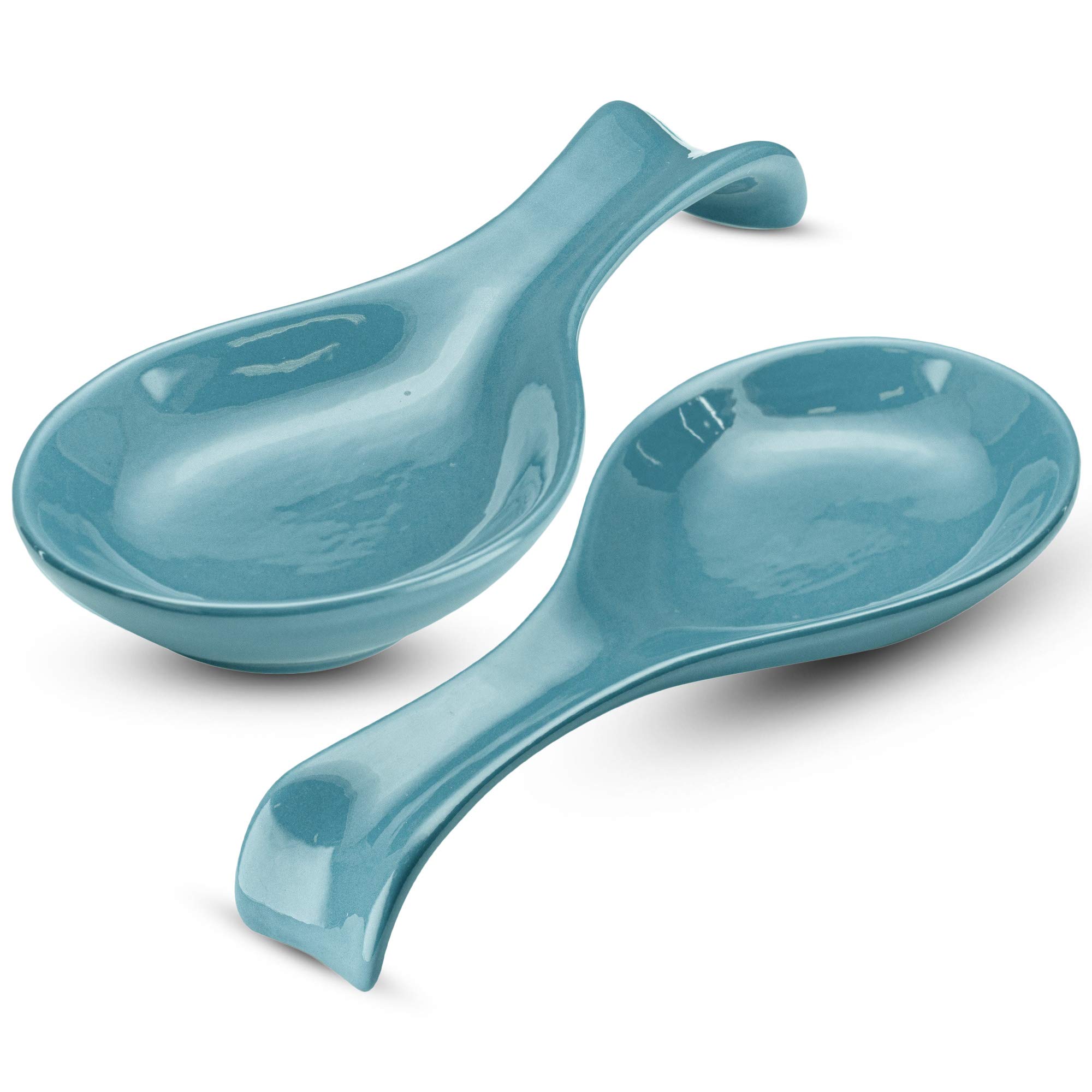Kook Ceramic Spoon Rest Set of 2 - Stovetop Utensil Holder & Farmhouse Kitchen Decor - Teal Blue - Dishwasher Safe - Perfect for Cooking, Coffee Bar & Home Accessories