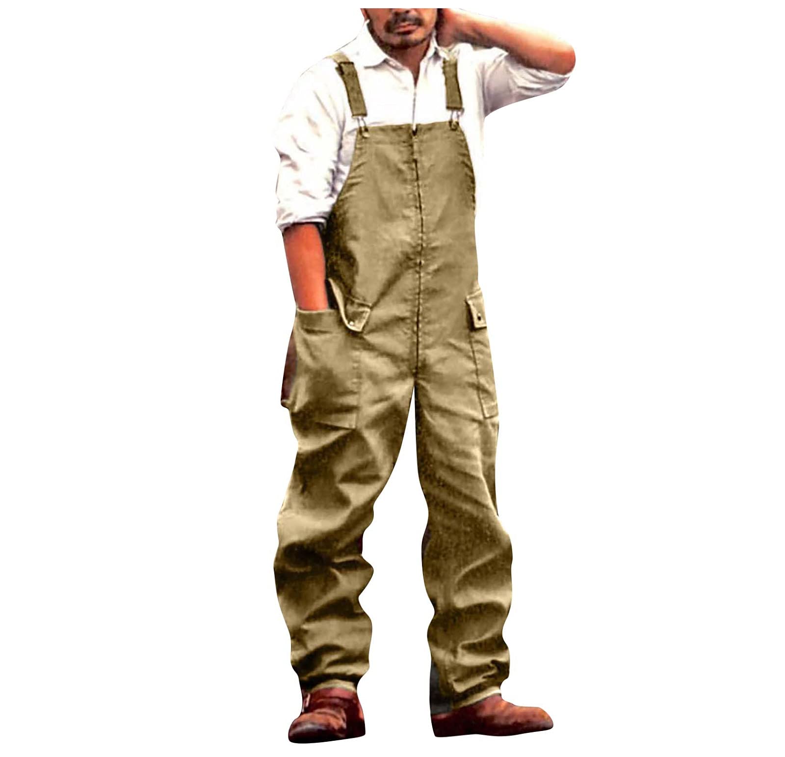 Men's Cargo Jeans Overalls - Streetwear Jumpsuit with Pockets & Suspenders - Casual Workwear & Urban Fashion for Outdoor Activities