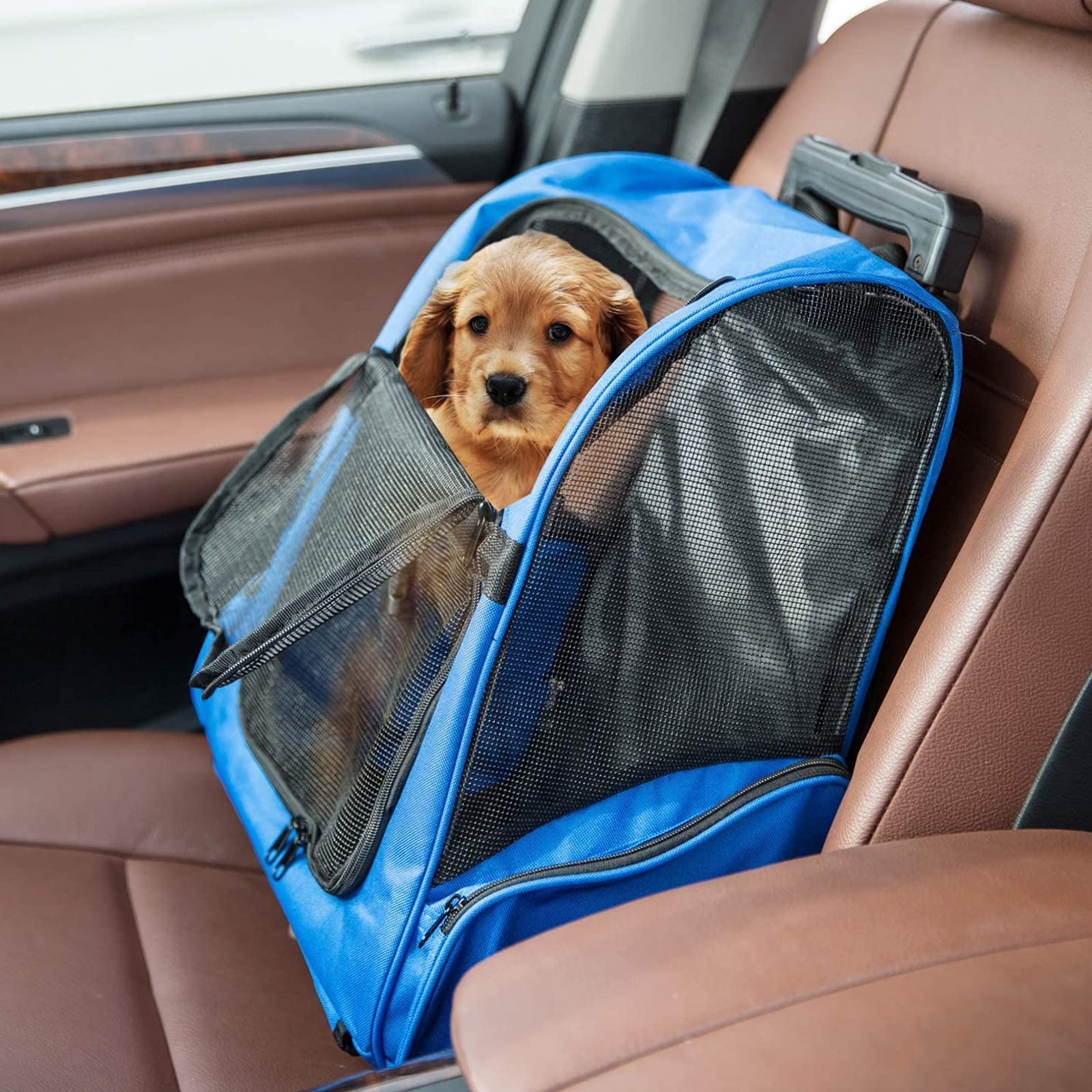 Pet Travel Rolling Backpack Carrier - Wheeled Dog & Cat Carrier with Seat for Puppies & Small Pets | Perfect for Airplane, Car Rides & Outdoor Adventures