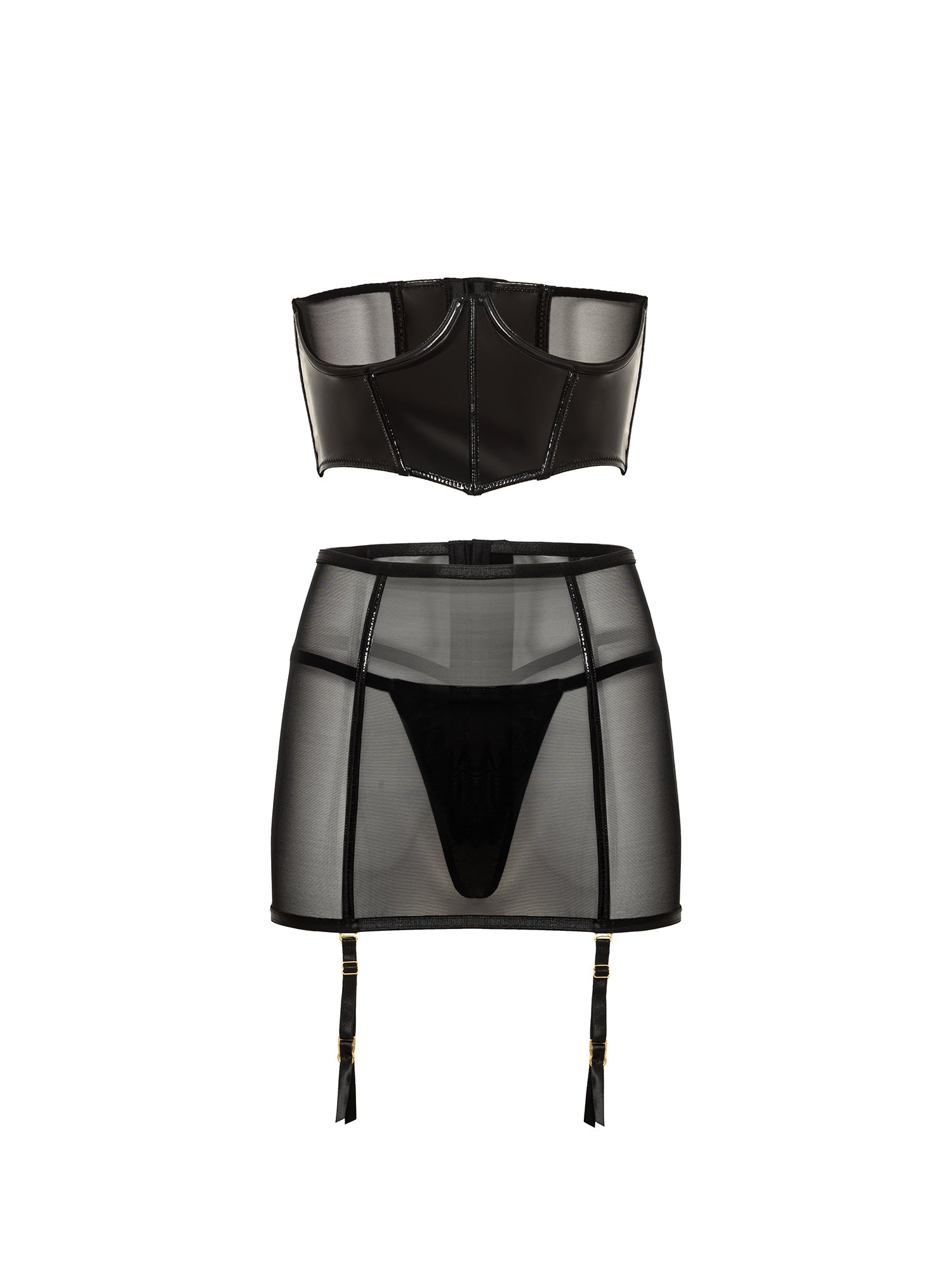 Sexy Fetish Skirt Set - Adjustable Lingerie for Women, Perfect for Role Play, Cosplay & Boudoir Photography - Latex & Lace Outfit for Valentines, Bachelorette & Halloween Parties