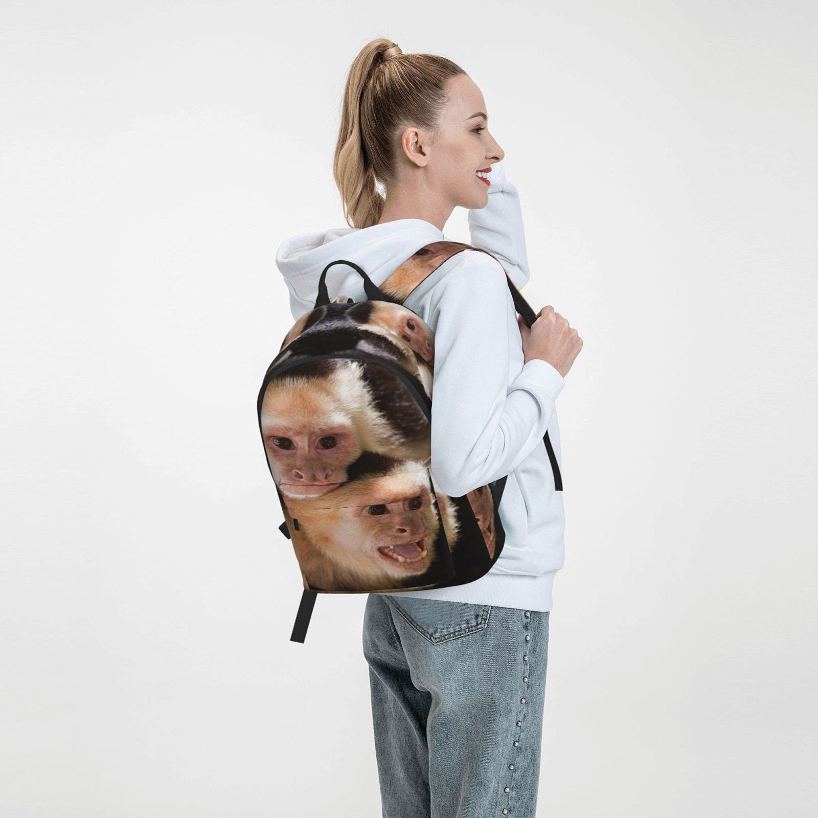 3D Animal Print 16 Inch Laptop Backpack - Capuchin Monkey Design School Bookbag, Travel Daypack & Shoulder Bag for Men & Women | Perfect for College, Work, Hiking & Outdoor Adventures