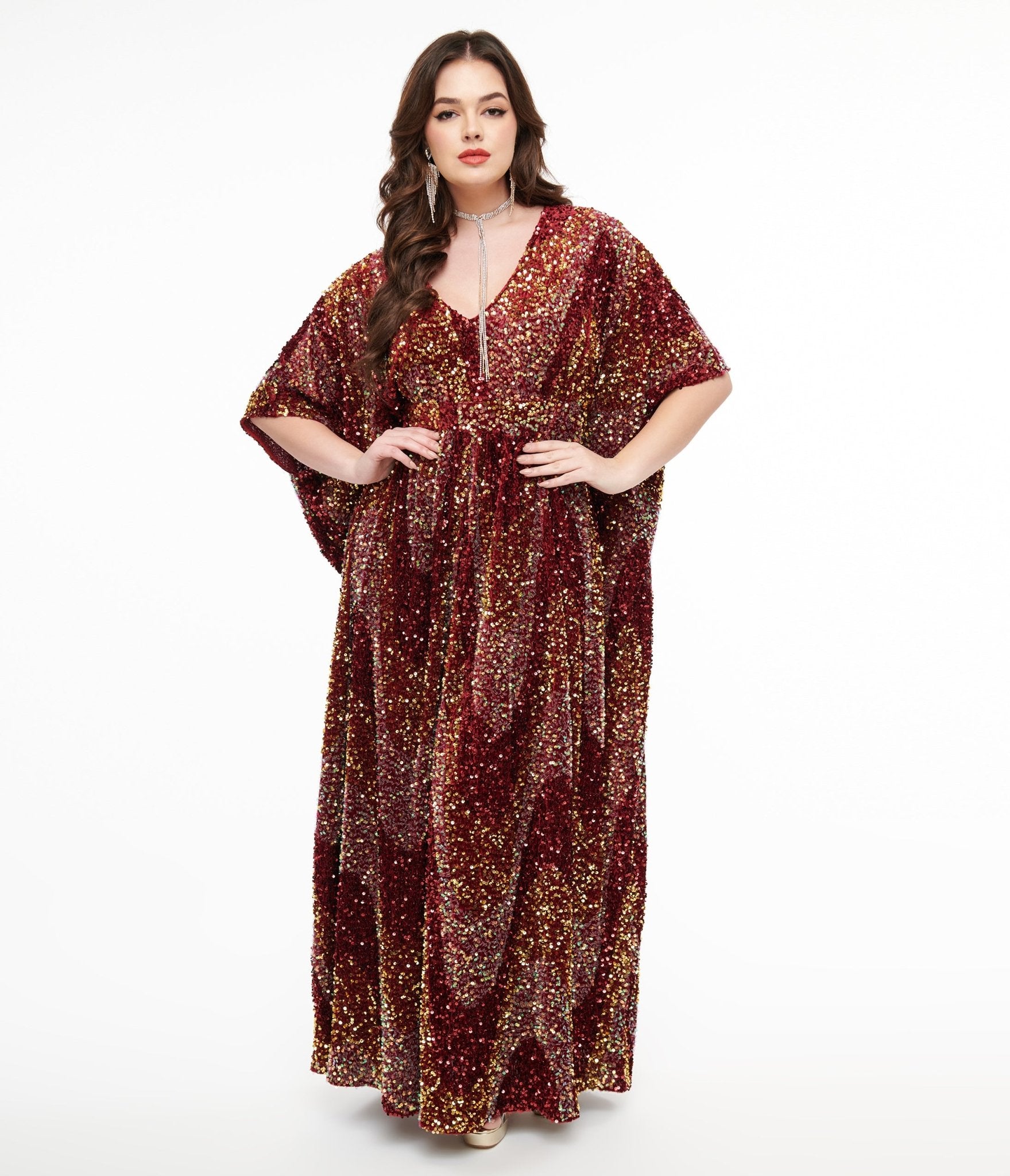 Vintage 1960s Burgundy Sequin Caftan Dress - Retro Burton Style Maxi Dress for Women | Perfect for Cocktail Parties, Holiday Events & Special Occasions
