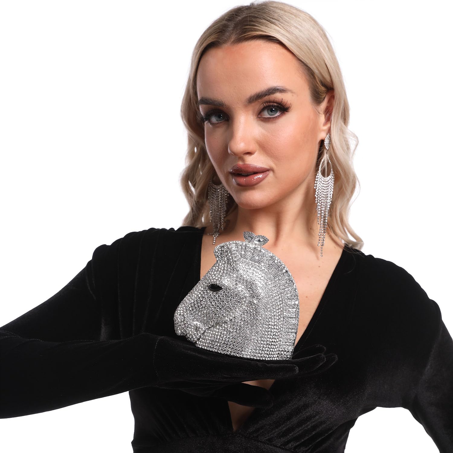 FGG Crystal Horse Head Clutch Bag for Women - Elegant Rhinestone Evening Handbag, Animal Print Party Purse, Mini Clutch for Weddings, Prom & Special Events