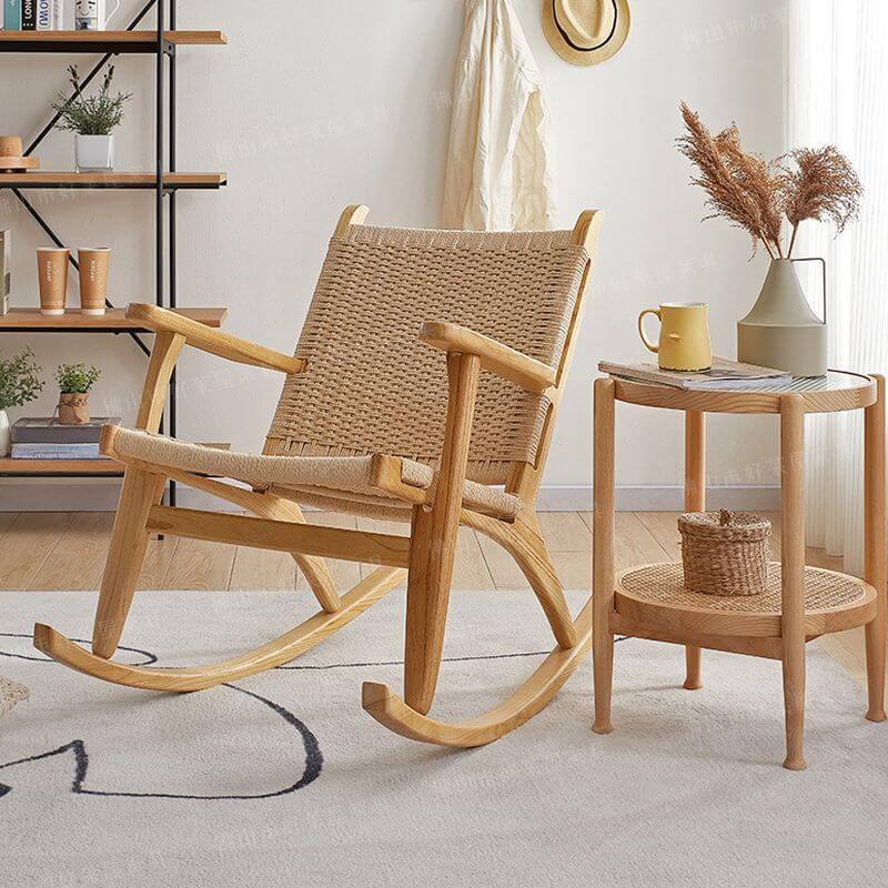 Comfortable Wooden Front Porch Rocking Chair with High Back Support - Perfect for Relaxing on Your Patio, Deck, or Garden