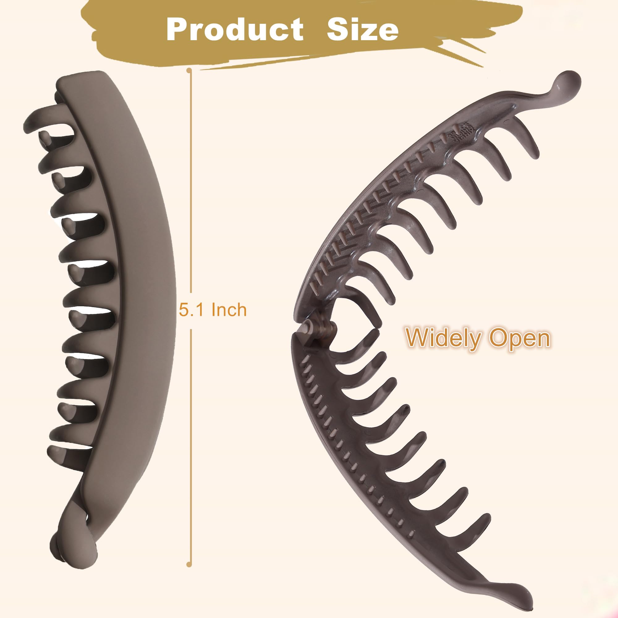 6 Pack 5.1 Inch Banana Hair Clips for Women - Strong Hold Hair Claw Clips for Thin, Fine or Thick Hair - Perfect for Ponytails, Buns & Everyday Hairstyles