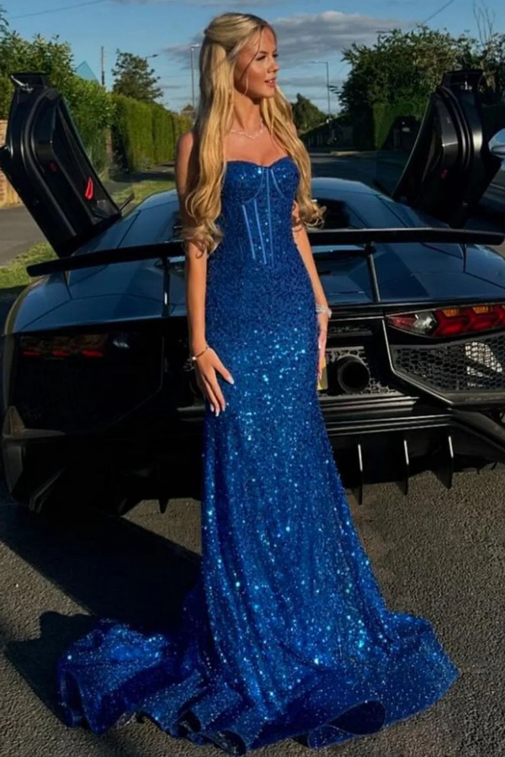 Sparkling Blue Prom Formal Dress Long Mermaid Gown with Spaghetti Straps - Perfect for Homecoming, Evening Gala & Special Occasions