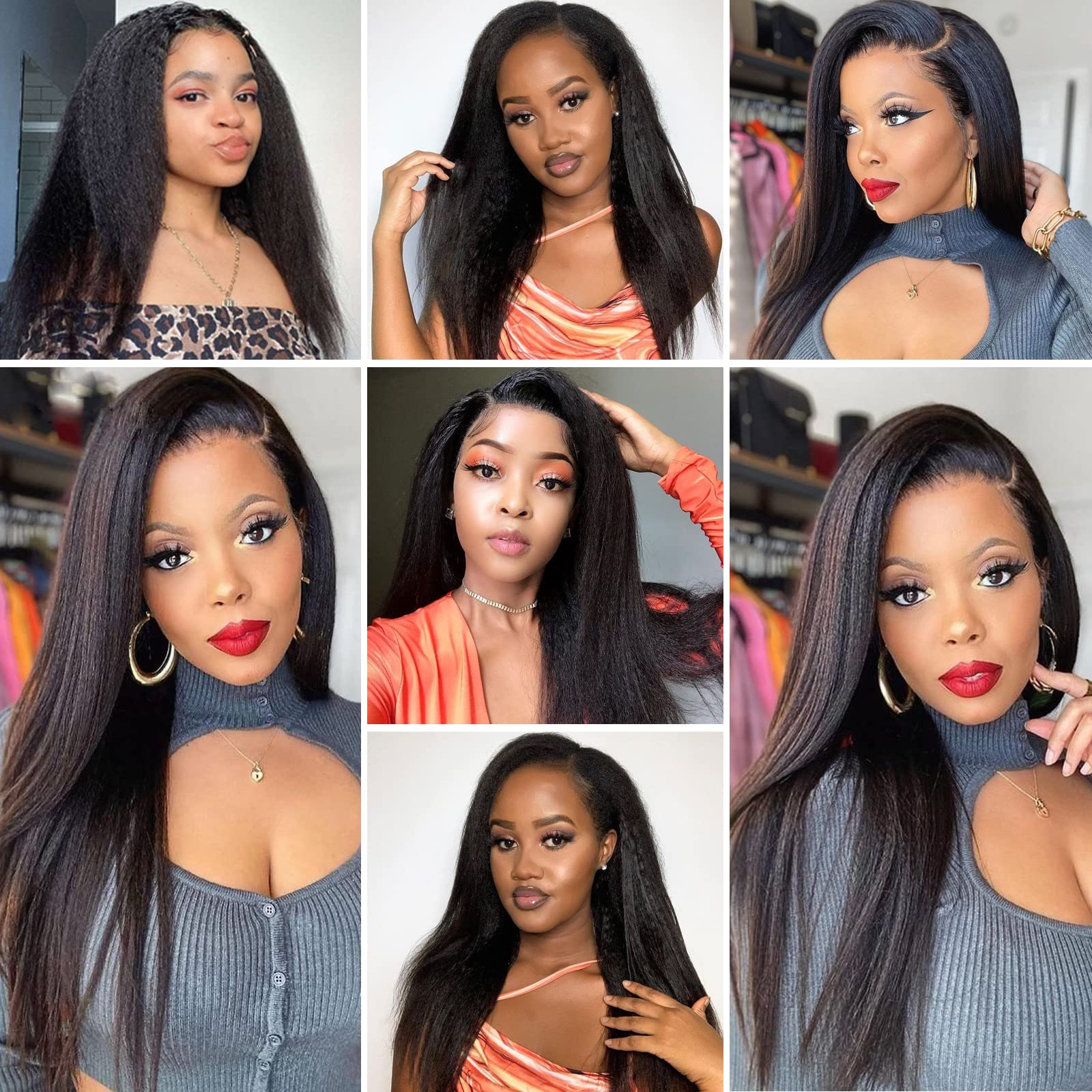 Imeya 16 Inch Yaki Weave Lace Front Wig - 13x6 Straight Human Hair Wig for Black Women | Glueless Italian Yaki Wig with Pre-Plucked Baby Hair & 150% Density | Transparent Lace Front Free Part Wig | Perfect for Daily Wear, Special Occasions & Protective Styling