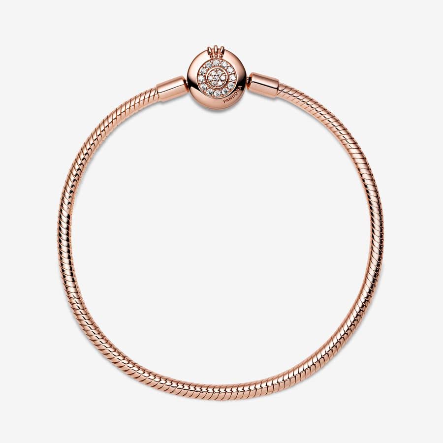 PANDORA Moments Sparkling Crown O Pavé Clasp Snake Chain Bracelet for Women - Elegant Jewelry Gift with Gift Box - Perfect for Anniversary, Birthday & Valentine's Day