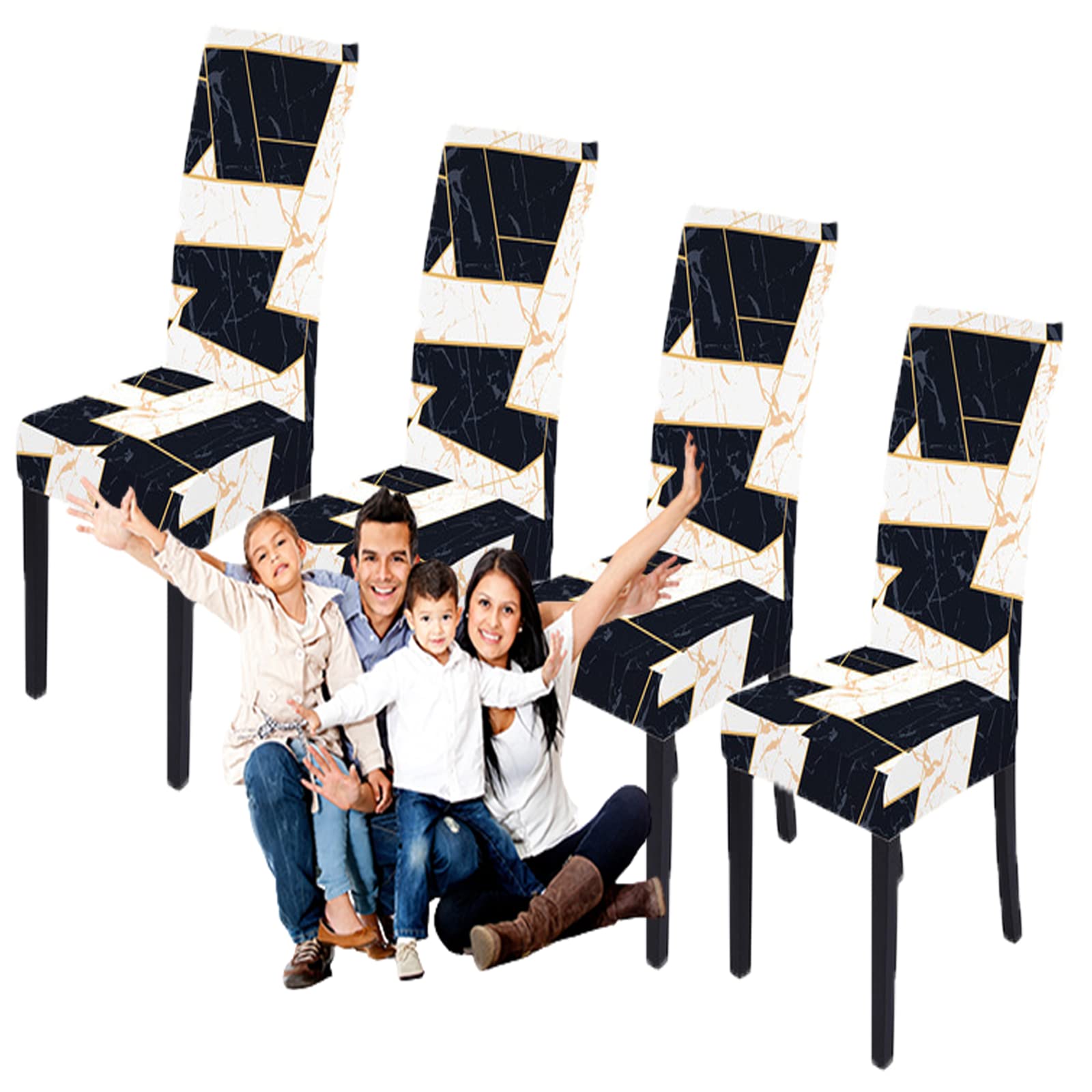 Stretchable Printed Dining Chair Covers - Universal Fit for Kitchen, Hotel, Restaurant & Ceremony - Washable & Removable Slipcovers (Geometric Pattern 7-4) | Perfect for Home Decor, Party Setup & Commercial Use