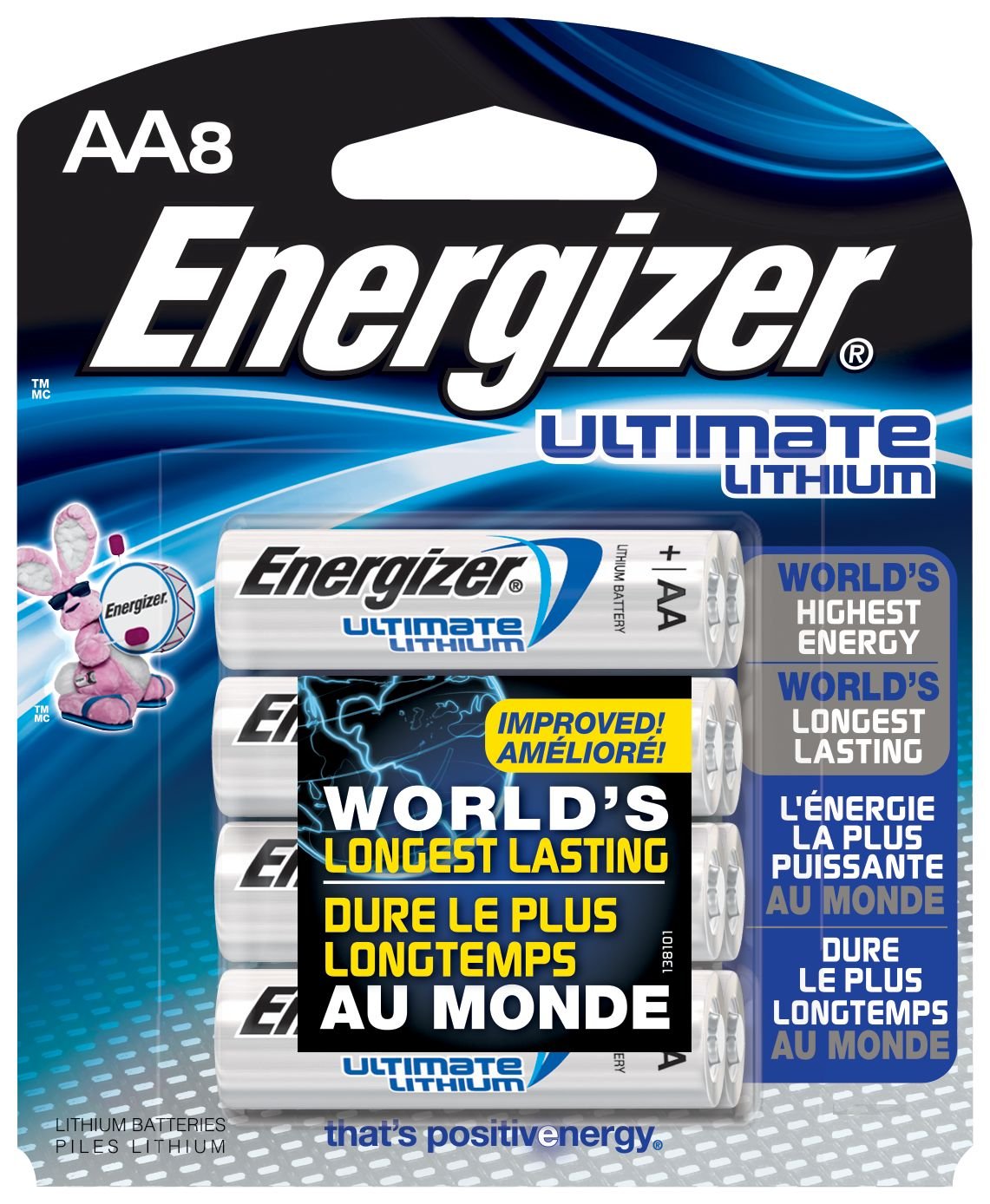 Energizer L91BP-8 Ultimate Lithium AA Batteries (8-Pack) - Long Lasting Power for Digital Cameras, Flashlights & Emergency Kits