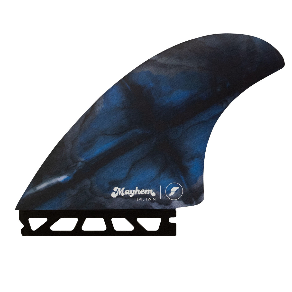 Futures TWIN +1 Mayhem Evil Surfboard Fins - Large Size, Blue/Black - Perfect for High-Performance Surfing and Big Wave Riding