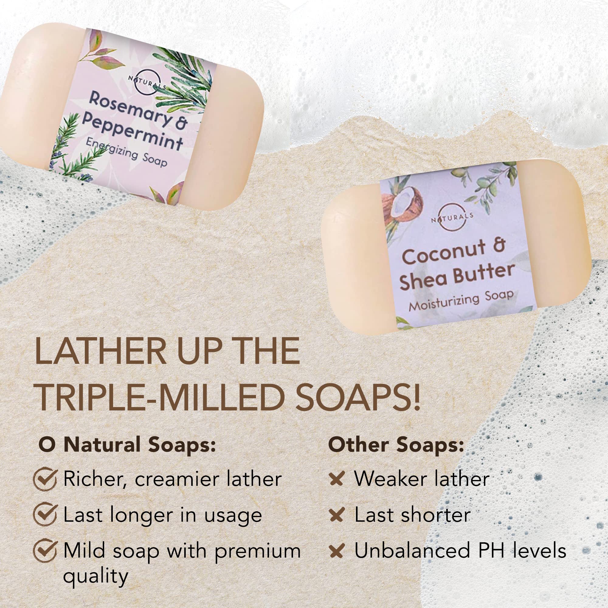 O NATURALS 100% Natural Bar Soap Gift Set - 6 Organic Soap Bars with Essential Oils for Women & Men - Spa, Body Wash & Acne Face Soap - Triple Milled Luxury Soap for Daily Skincare & Relaxation Gifts