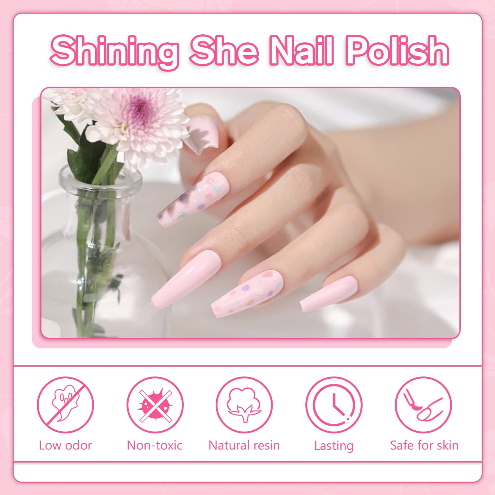 Shining She 6 Colors Pink Rose Gel Nail Polish Set - Soak Off UV LED Nail Polish Kit for DIY Home & Salon Nail Art (8ML) | Perfect for Valentine's Day, Bridal, Party & Everyday Manicures