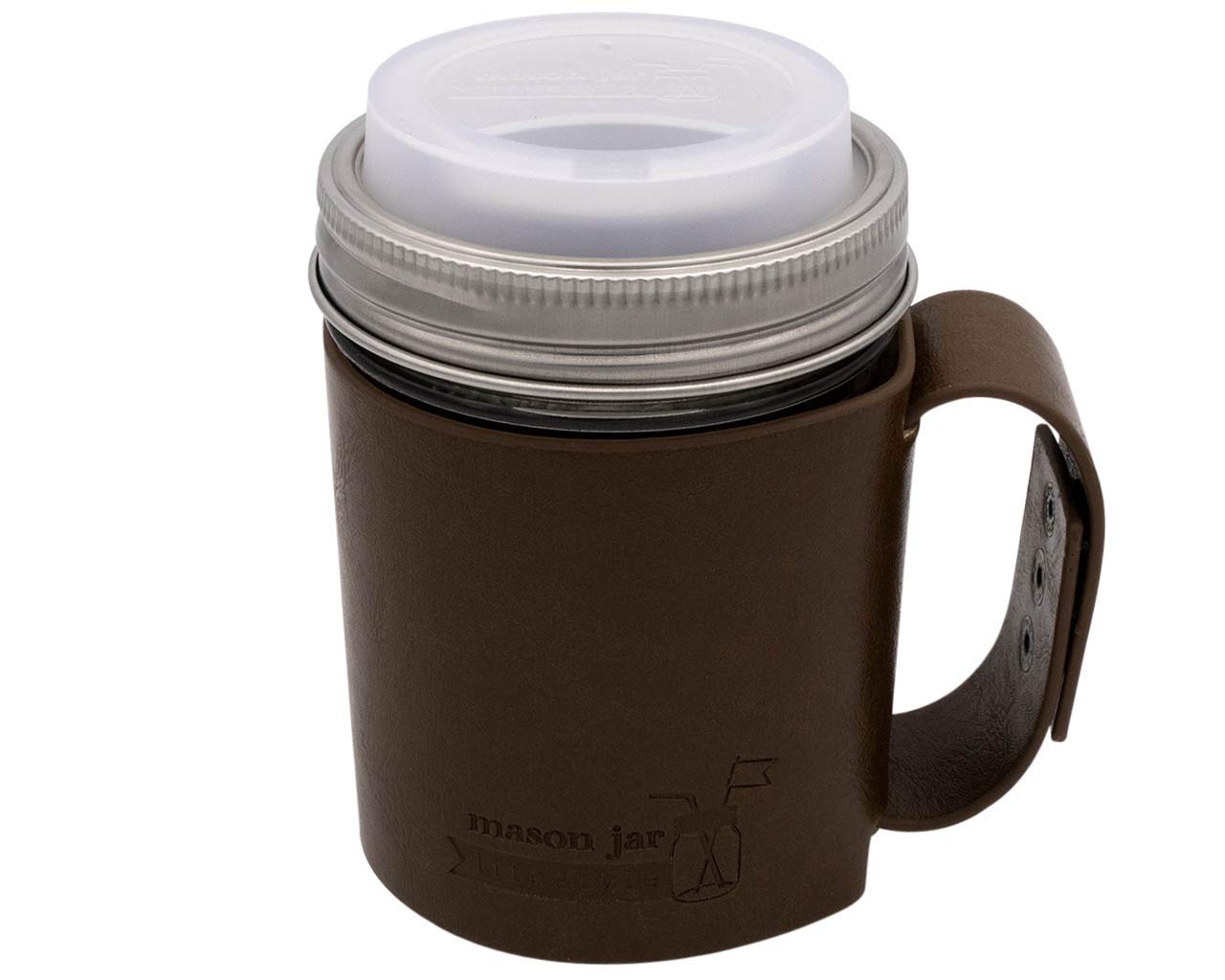 Premium Faux Leather Sleeve with Handle for Wide Mouth Mason Jars - Insulated Travel Mug Cover for 16oz Pint Canning Jars - Perfect for Coffee, Tea & Hot/Cold Beverages On-The-Go