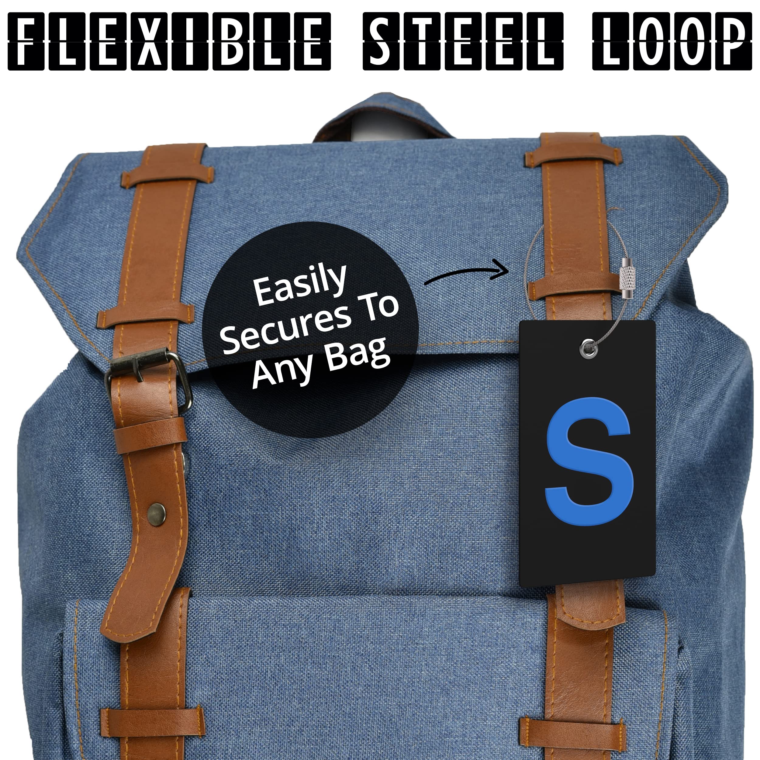 Custom Initial Luggage Tag - Flexible Personalized Bag Tag with Stainless Steel Loop for Travel, Suitcases & Backpacks