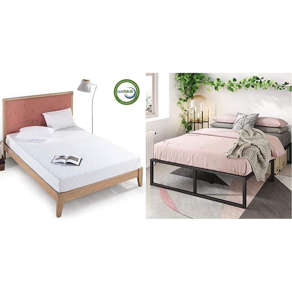 Zinus 8 Inch Gel-Infused Green Tea Memory Foam Mattress & 14 Inch Platform Bed Frame Set - Full Size, No Box Spring Needed, Steel Slat Support - Perfect for Guest Rooms, Dorms & Small Apartments