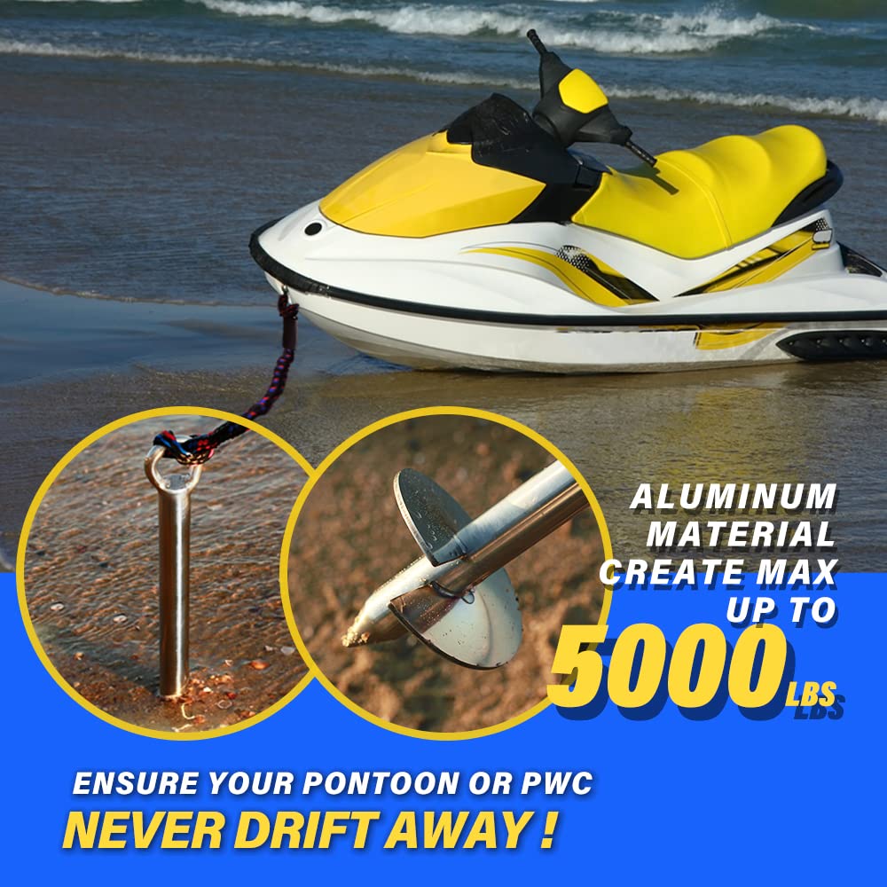 Premium Sand Anchor for Boats & PWCs - Heavy Duty Bungee Dock Line for Jet Skis, Pontoons & Kayaks - Secures Vessels Near Sandbars & Shallow Water - Perfect for Beach Days, Fishing Trips & Water Sports