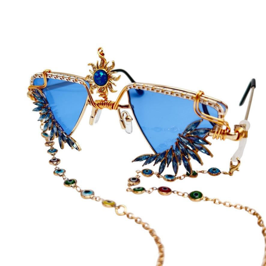 CRYSTAL BLUES Necklace with Chain - Elegant Blue Crystal Pendant for Women, Perfect for Parties, Weddings & Everyday Wear
