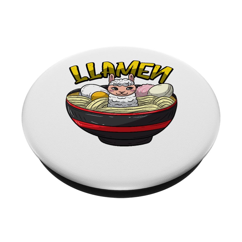 Funny Llama Ramen Pun PopSocket - Adhesive PopGrip for Phones with Cute Swimming Llama in Noodle Soup Design - Perfect for iPhone Cases, Android Devices & Tech Accessories - Great Gift for Anime Lovers, Ramen Fans & College Students