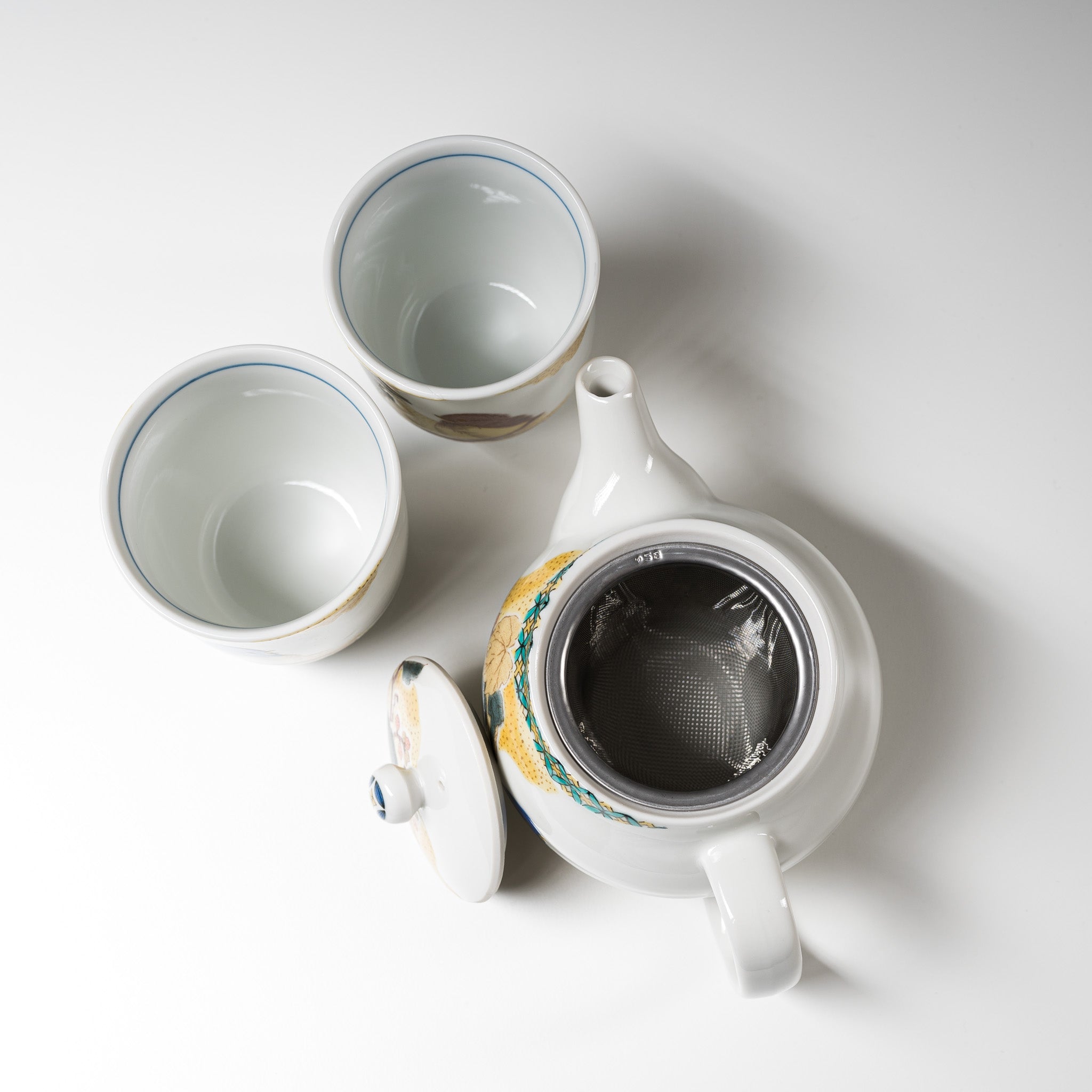 Japanese Kutani Ware Tea Set with Sparrow Design - Handcrafted Porcelain Teapot & Cups - Perfect for Traditional Tea Ceremonies & Home Decor