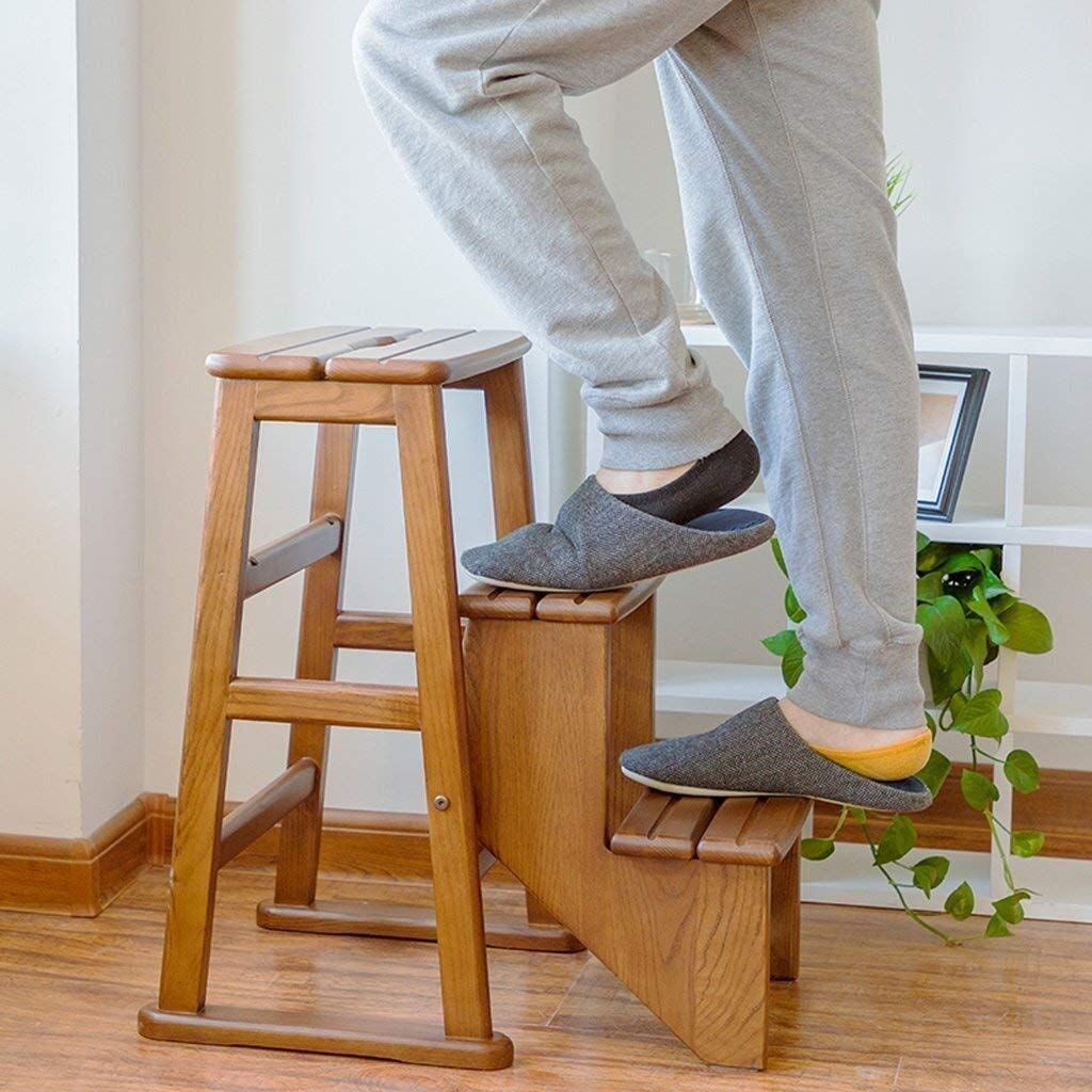 ZOUTYI 3-Step Solid Wood Folding Step Stool - Multi-Functional Dual Use Chair & Ladder for Home, Kitchen, Bathroom, and Garage Storage - Compact Space-Saving Design