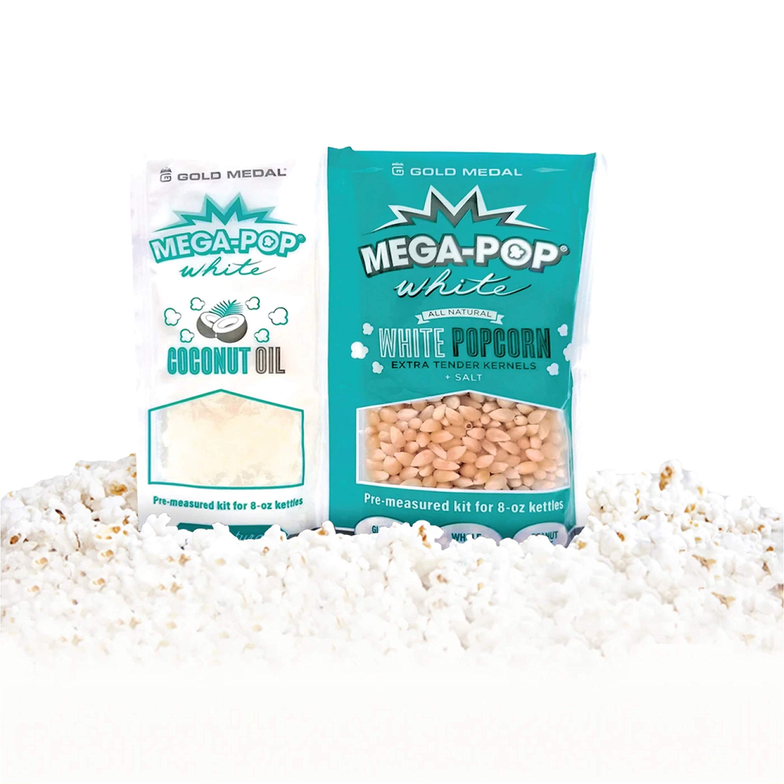 Mega Pop® White Corn Kettle Popped Popcorn with Coconut Oil & Salt - 8oz Bag - Healthy Snack for Movie Nights, Parties & On-the-Go