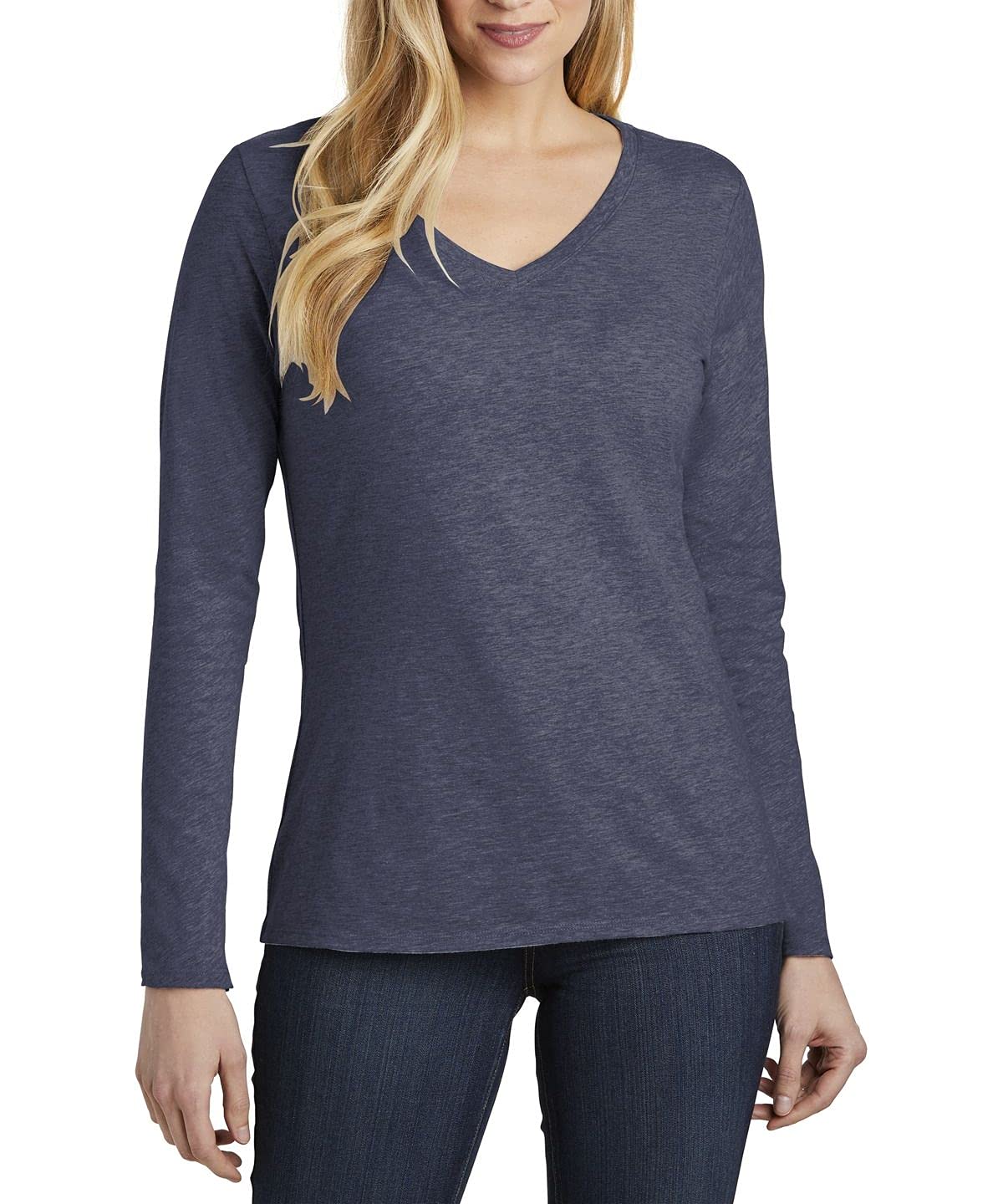 JustBlanks Women's Long Sleeve V-Neck T-Shirt - 100% Ring Spun Cotton, Shoulder Taping for Comfort - Perfect for Layering, Casual Wear & Everyday Outfits
