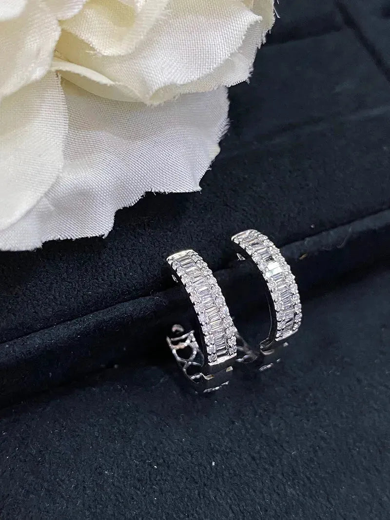 18K White Gold Hoop Earrings with Real Natural Diamonds - Luxury Minimalist Wedding Jewelry for Women - Perfect for Bridal, Anniversary, and Special Occasion Gifts