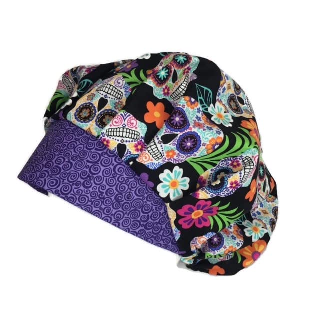 Tropical Sugar Skulls Bouffant Scrub Cap for Women - Surgical & Nursing Use