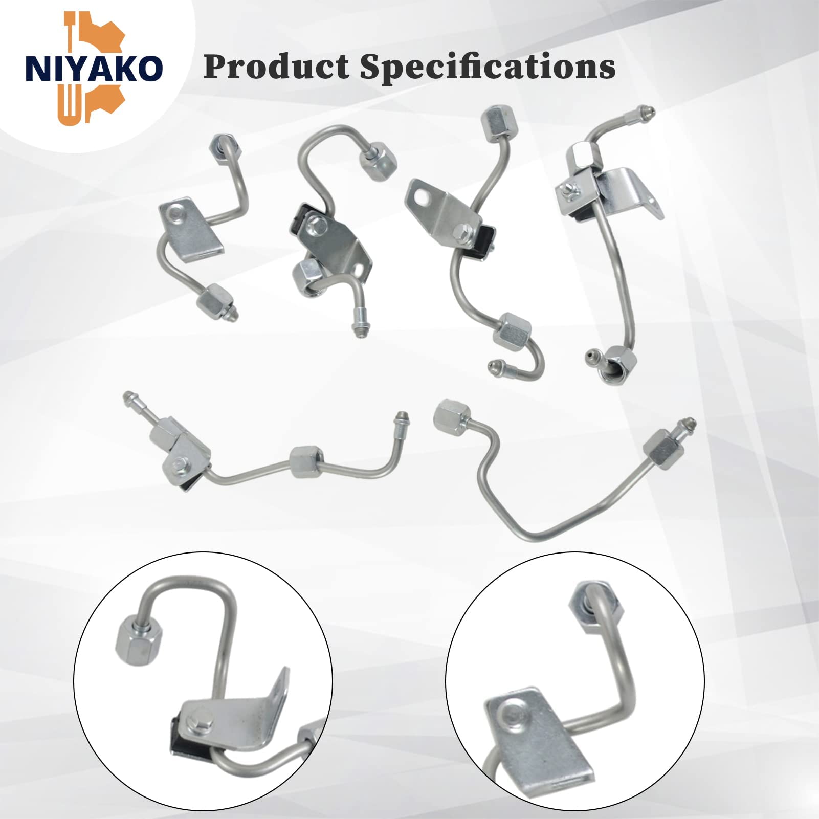 6-Piece Fuel Injector Supply Lines Replacement Kit - Compatible with 2003-2009 Ram 2500/3500 5.9L Diesel (Part #5086872AB, 5086871AA, 5086873AB, 5086876AD) - Perfect for Engine Maintenance & Performance Upgrades