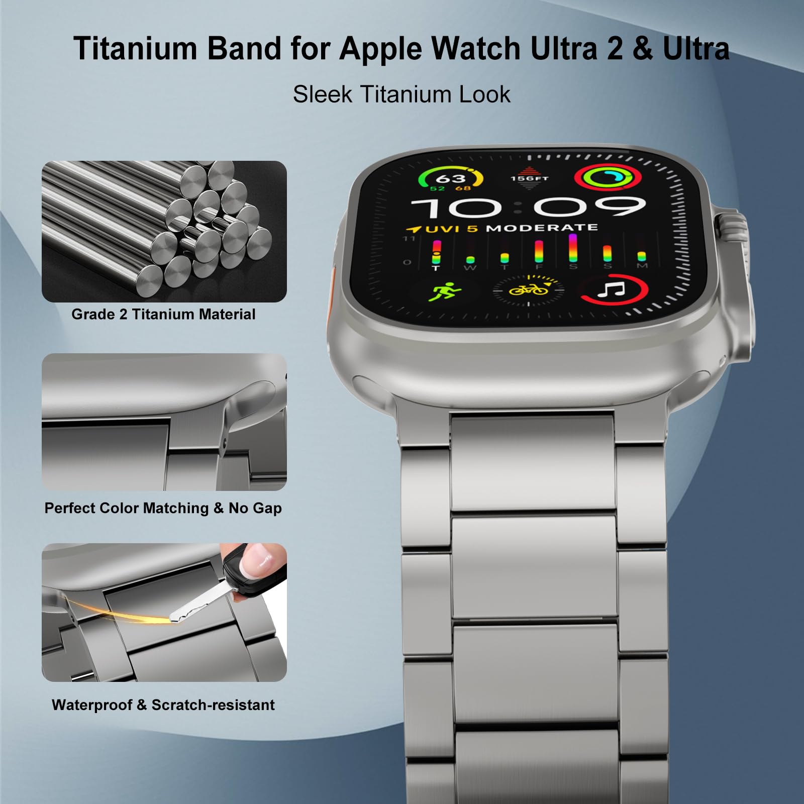 Premium Titanium Watch Band for Apple Watch Ultra 2 / Ultra 49mm - Adjustable 26mm Wide Magnetic Strap with DLC Coating - Durable Replacement Band for Men - Perfect for Outdoor Adventures, Workouts & Everyday Wear